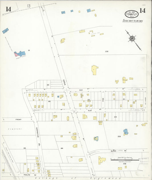 Sanborn Fire Insurance Map from Tenafly, Bergen County, New Jersey (1923), Sheet #0014 - Historic Sanborn Fire Insurance Map Print, vintage old map wall art, antique decor, genealogy gift, New Jersey New Jersey map