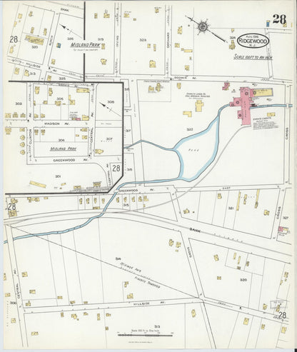 Sanborn Fire Insurance Map from Ridgewood, Bergen County, New Jersey (1916), Sheet #0028 - Complete Map Set gallery image, historic Sanborn map, vintage wall art, New Jersey New Jersey