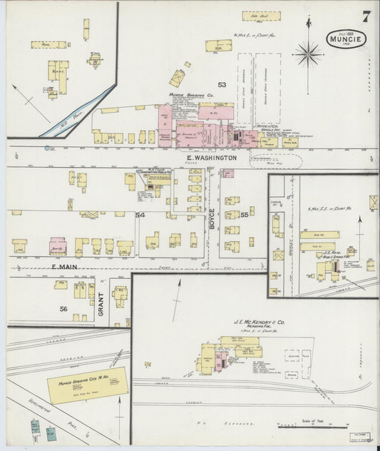 Sanborn Fire Insurance Map from Muncie, Delaware County, Indiana (1889), Sheet #0007 - Historic Sanborn Fire Insurance Map Print, vintage old map wall art, antique decor, genealogy gift, Muncie Delaware map