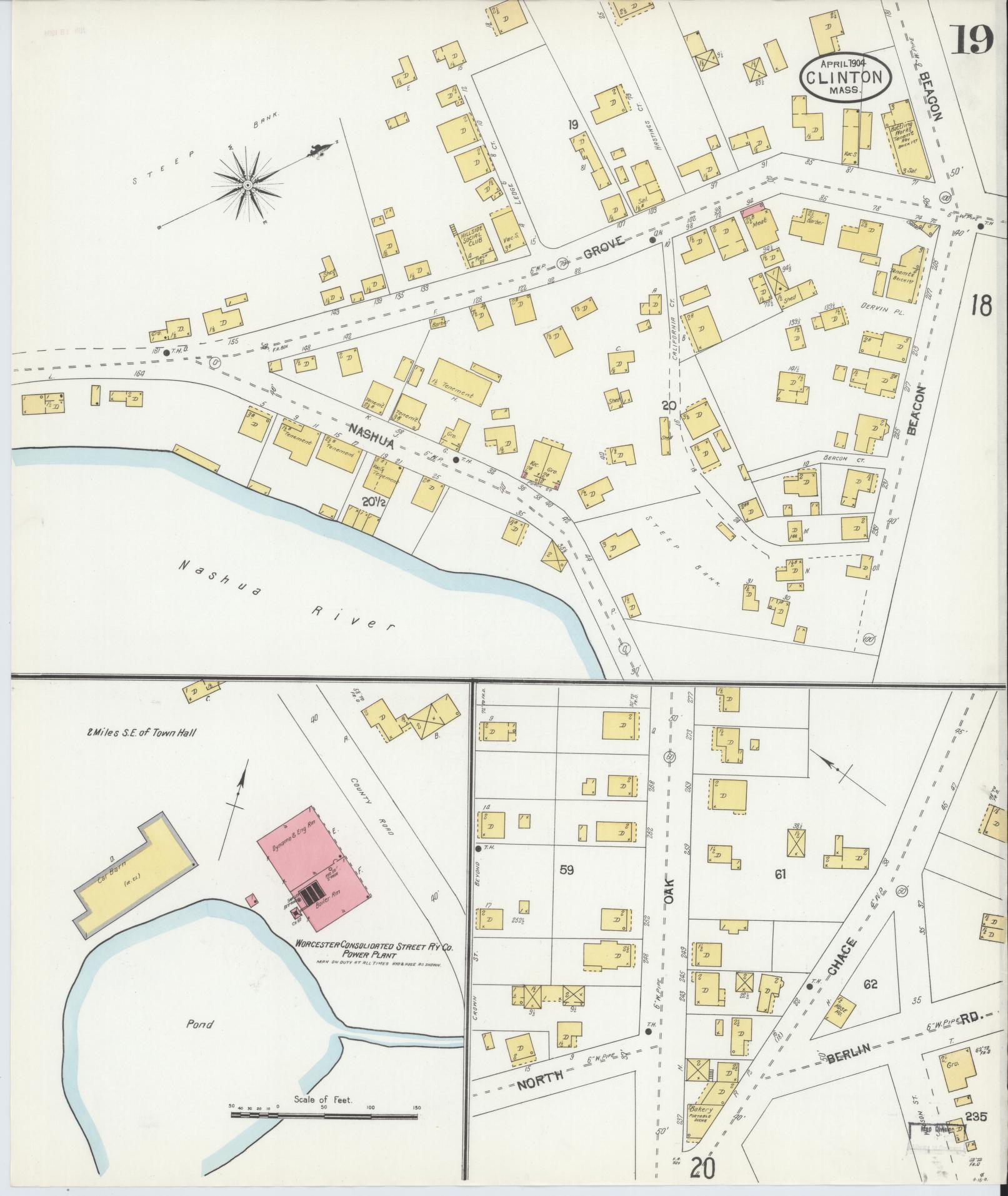 Sanborn Fire Insurance Map from Clinton, Worcester County, Massachusetts (1904), Sheet #0019 - Complete Map Set gallery image, historic Sanborn map, vintage wall art, Massachusetts Massachusetts