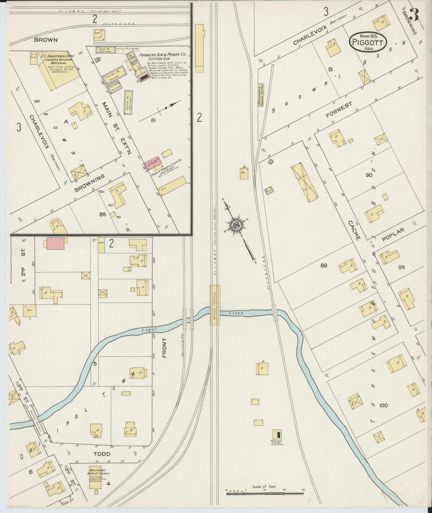Sanborn Fire Insurance Map from Piggott, Clay County, Arkansas (1915), Sheet #0003 - Complete Map Set gallery image, historic Sanborn map, vintage wall art, Arkansas Arkansas