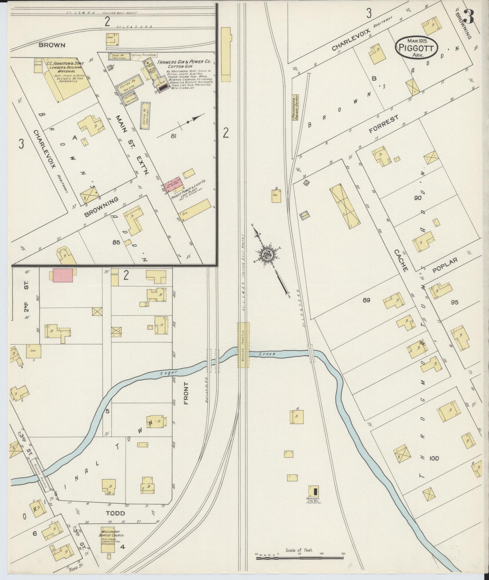 Sanborn Fire Insurance Map from Piggott, Clay County, Arkansas (1915), Sheet #0003 - Complete Map Set gallery image, historic Sanborn map, vintage wall art, Arkansas Arkansas