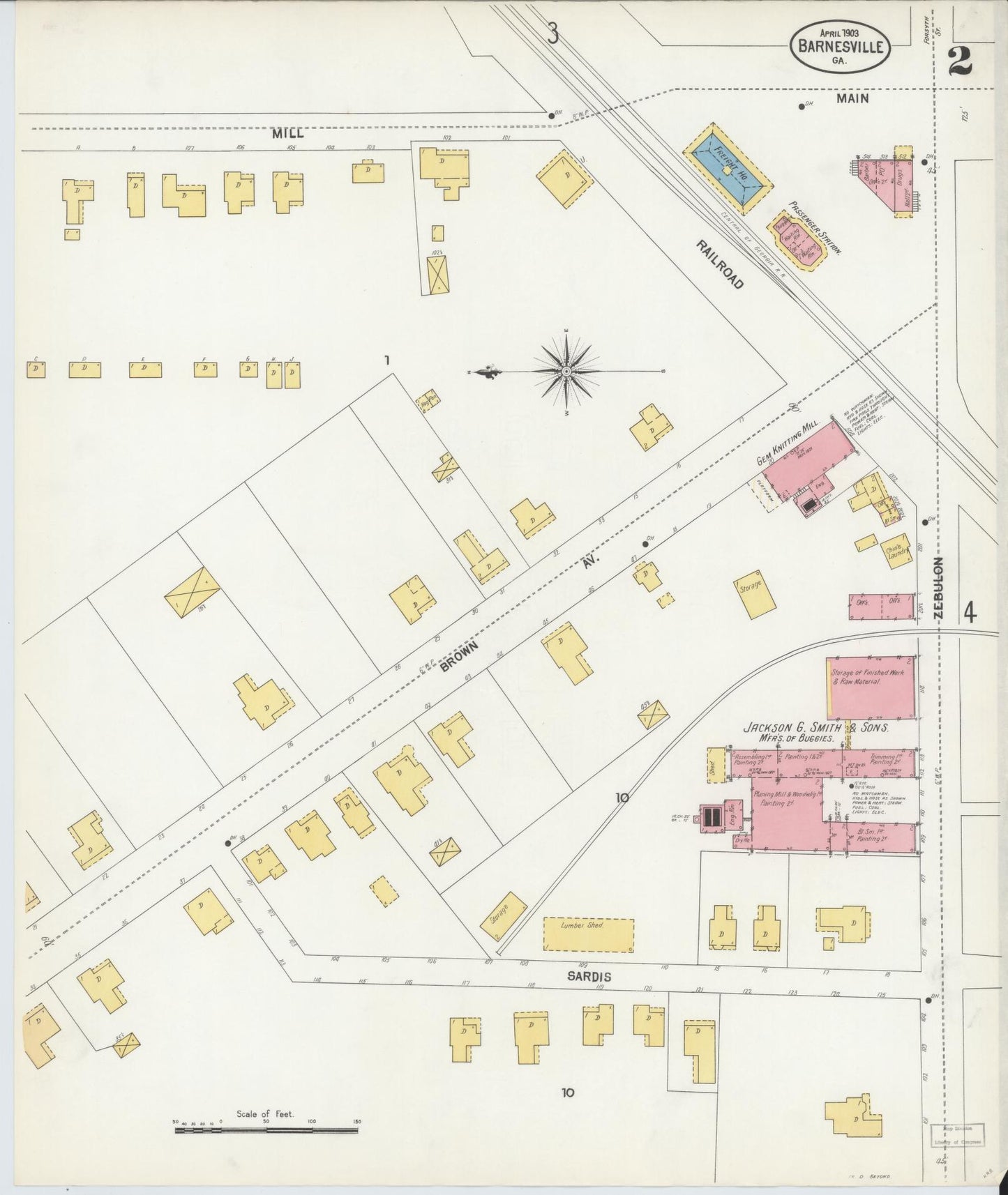 Sanborn Fire Insurance Map from Barnesville, Lamar County, Georgia (1903), Sheet #0002 - Complete Map Set gallery image, historic Sanborn map, vintage wall art, Georgia Georgia