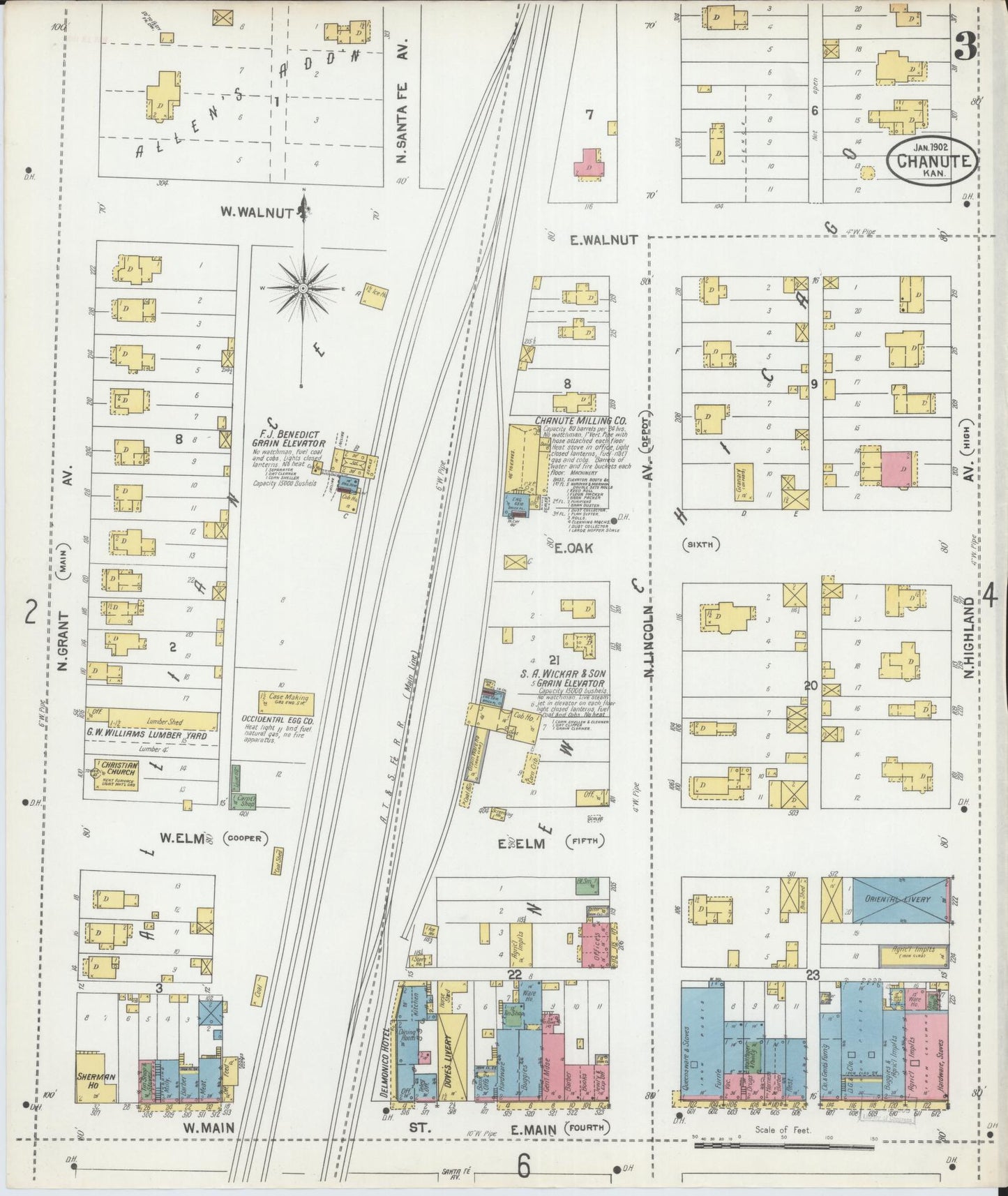 Sanborn Fire Insurance Map from Chanute, Neosho County, Kansas (1902), Sheet #0003 - Historic Sanborn Fire Insurance Map Print, vintage old map wall art, antique decor, genealogy gift, Kansas Kansas map