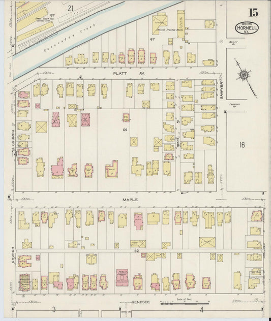 Sanborn Fire Insurance Map from Hornell, Steuben County, New York (1915), Sheet #0015 - Historic Sanborn Fire Insurance Map Print, vintage old map wall art, antique decor, genealogy gift, New York New York map
