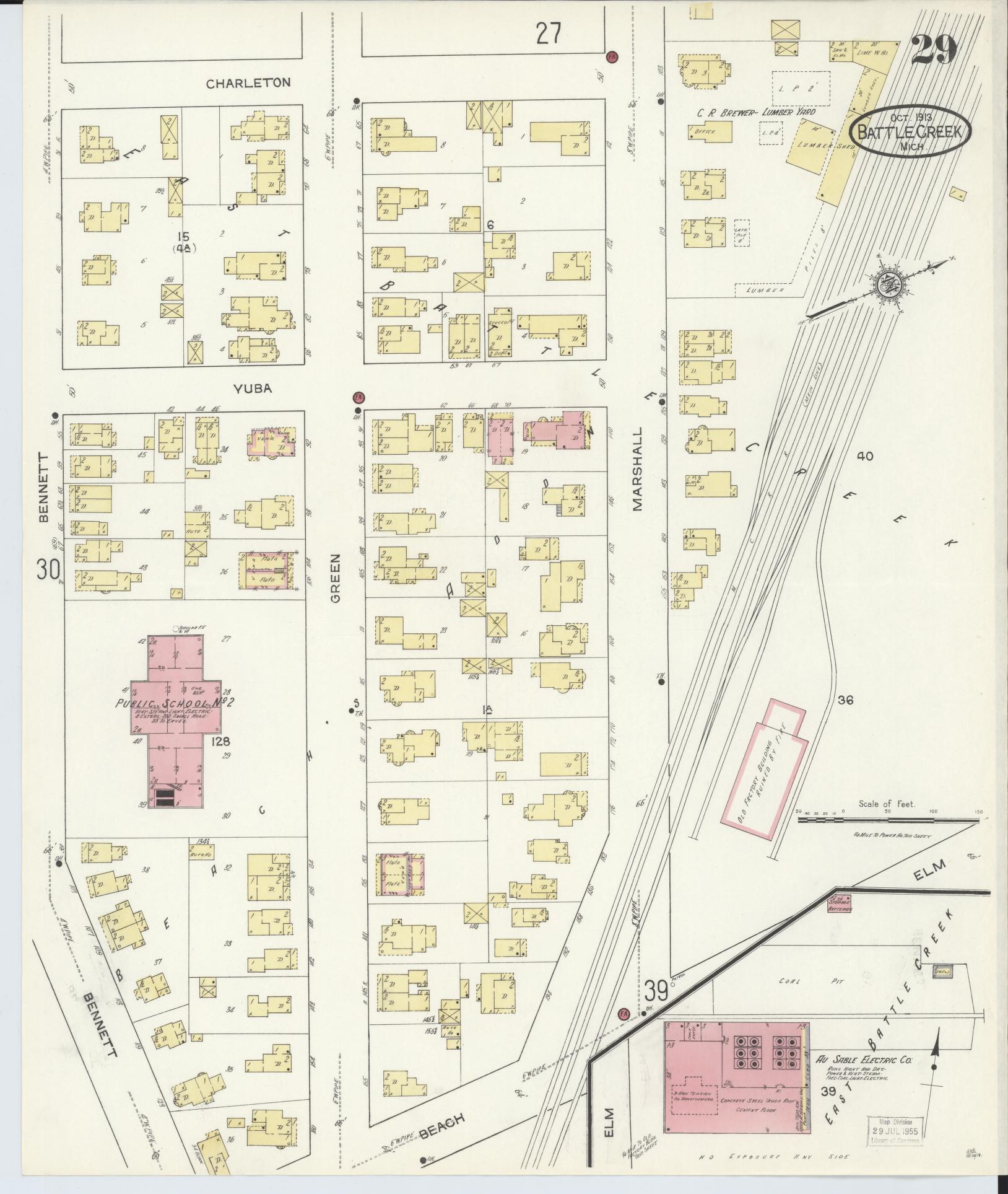 Sanborn Fire Insurance Map from Battle Creek, Calhoun County, Michigan (1913), Sheet #0029 - Complete Map Set gallery image, historic Sanborn map, vintage wall art, Michigan Michigan
