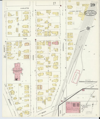 Sanborn Fire Insurance Map from Battle Creek, Calhoun County, Michigan (1913), Sheet #0029 - Complete Map Set gallery image, historic Sanborn map, vintage wall art, Michigan Michigan