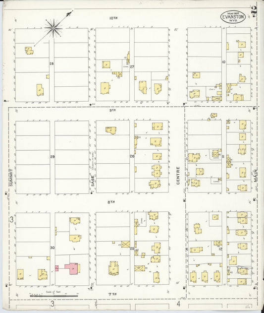 Sanborn Fire Insurance Map from Evanston, Uinta County, Wyoming (1907), Sheet #0002 - Historic Sanborn Fire Insurance Map Print, vintage old map wall art, antique decor, genealogy gift, Wyoming Wyoming map
