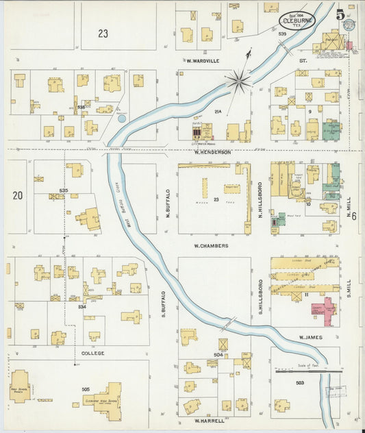 Sanborn Fire Insurance Map from Cleburne, Johnson County, Texas (1904), Sheet #0005 - Historic Sanborn Fire Insurance Map Print, vintage old map wall art, antique decor, genealogy gift, Texas Texas map