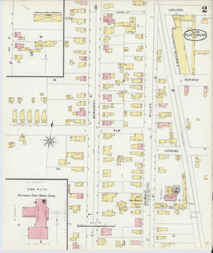 Sanborn Fire Insurance Map from Plattsburg, Clinton County, New York (1896), Sheet #0002 - Complete Map Set gallery image, historic Sanborn map, vintage wall art, New York New York