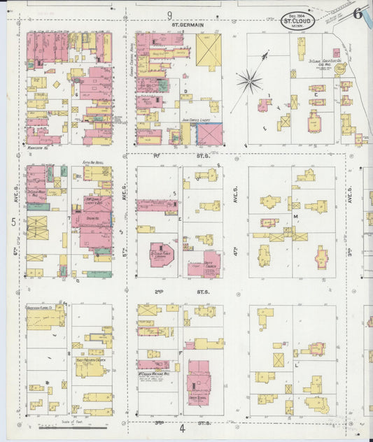 Sanborn Fire Insurance Map from Saint Cloud, Stearns, Benton, and Sherburne Counties, Minnesota (1904), Sheet #0006 - Historic Sanborn Fire Insurance Map Print, vintage old map wall art, antique decor, genealogy gift, Minnesota Minnesota map