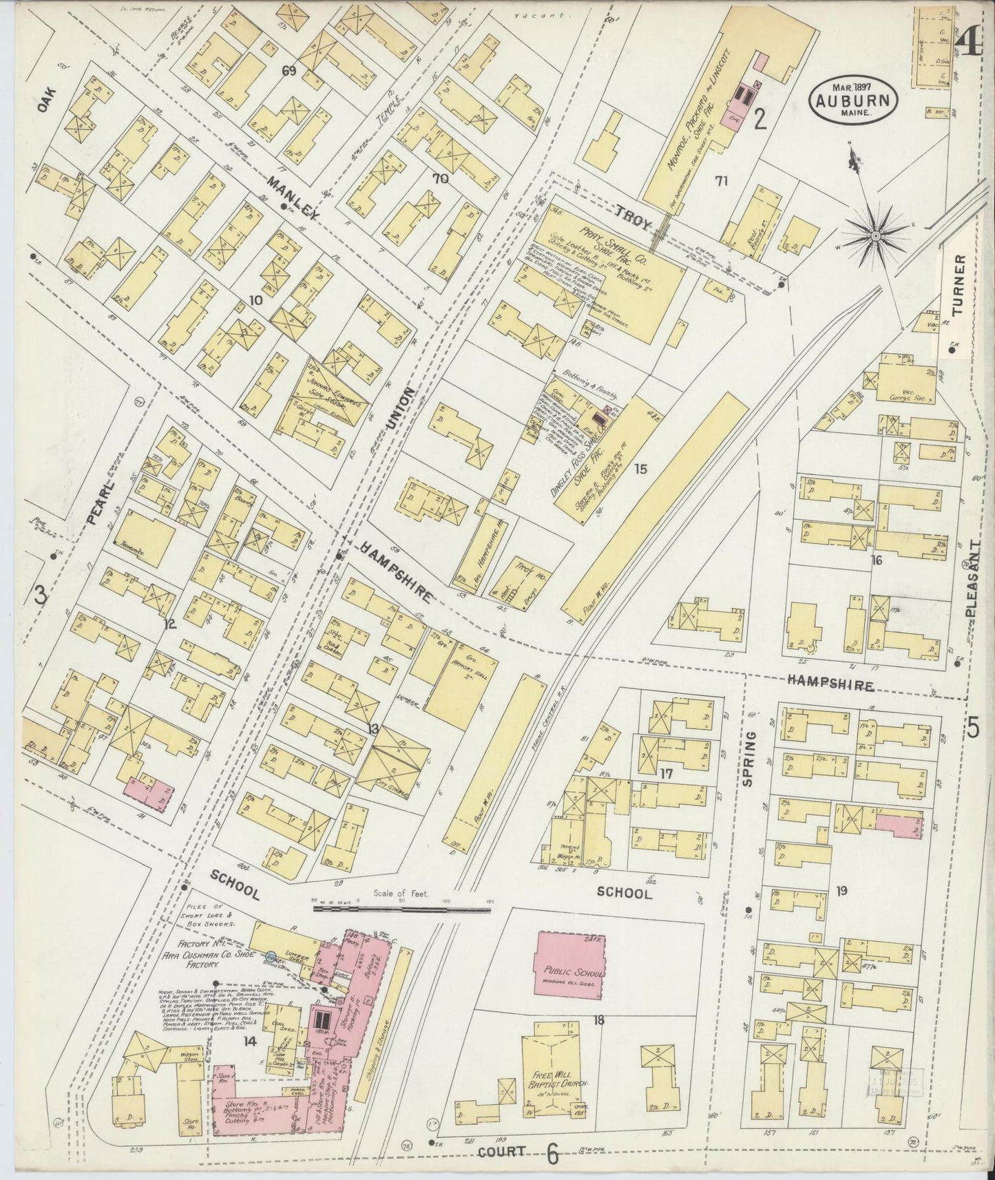 Sanborn Fire Insurance Map from Auburn, Androscoggin County, Maine (1897), Sheet #0004 - Historic Sanborn Fire Insurance Map Print, vintage old map wall art, antique decor, genealogy gift, Maine Maine map