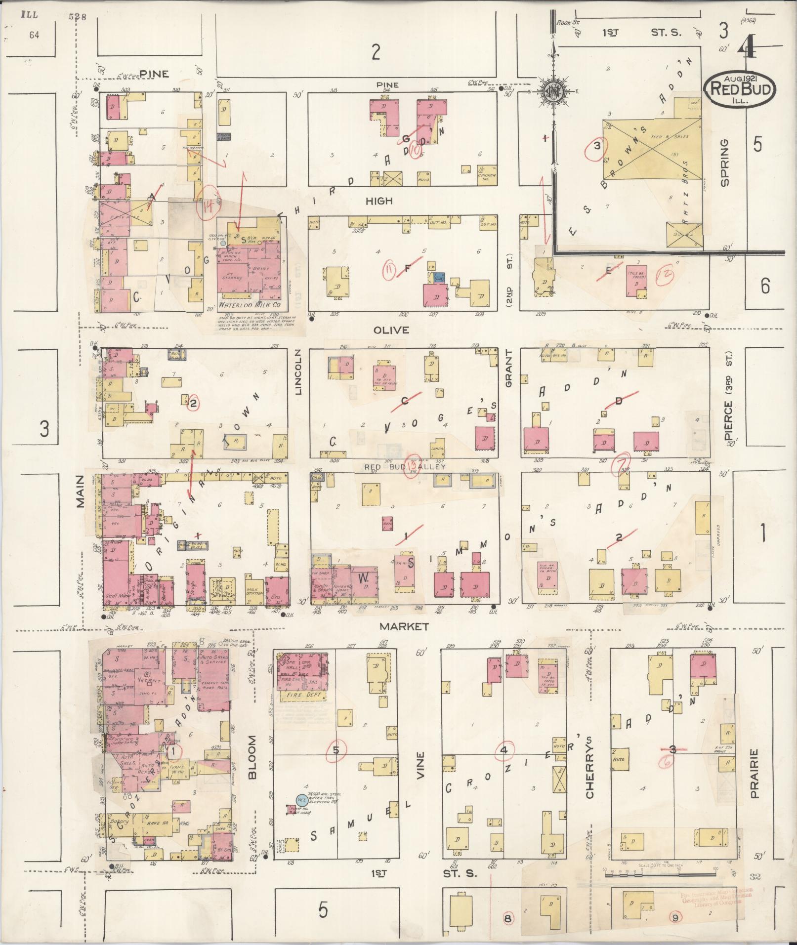 Sanborn Fire Insurance Map from Red Bud, Randolph County, Illinois (1932), Sheet #0004 - Complete Map Set gallery image, historic Sanborn map, vintage wall art, Illinois Illinois