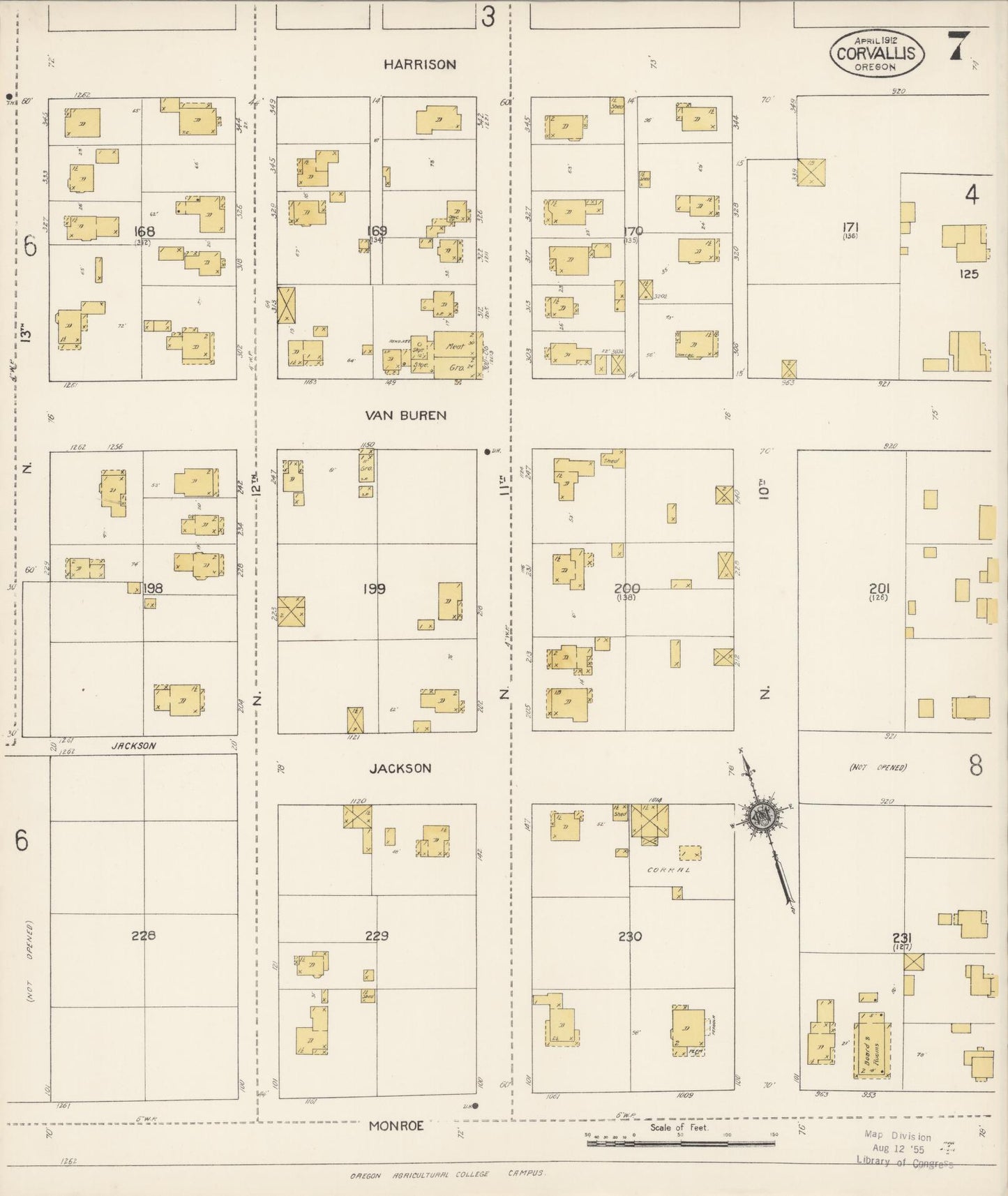 Sanborn Fire Insurance Map from Corvallis, Benton County, Oregon (1912), Sheet #0007 - Complete Map Set gallery image, historic Sanborn map, vintage wall art, Oregon Oregon
