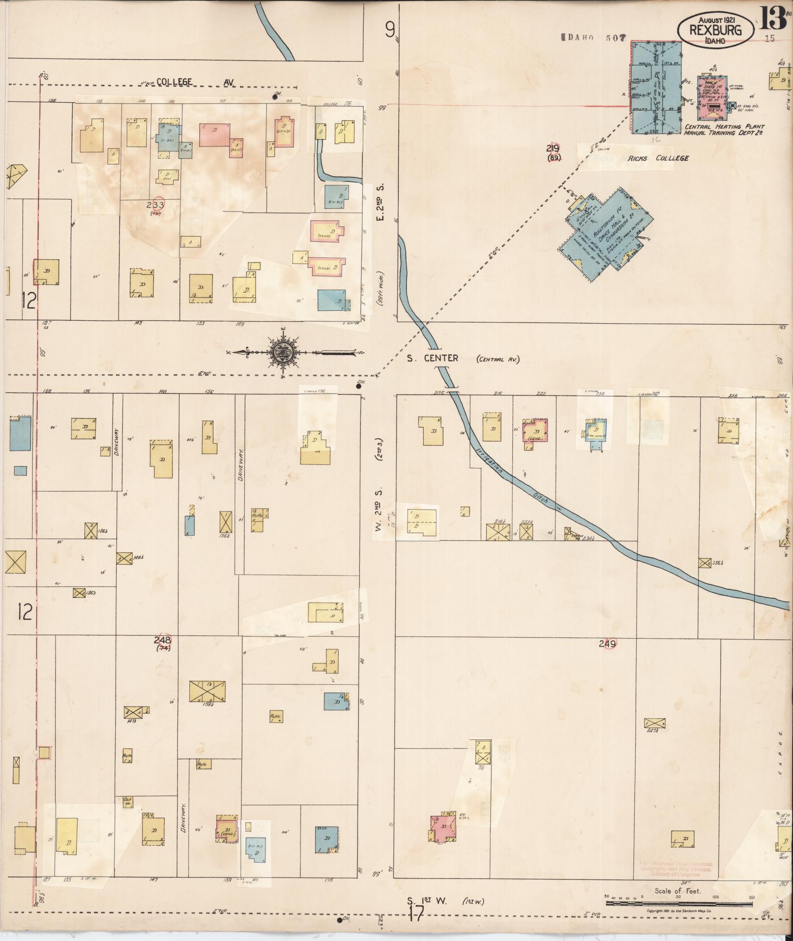 Sanborn Fire Insurance Map from Rexburg, Madison County, Idaho (1943), Sheet #0013 - Complete Map Set gallery image, historic Sanborn map, vintage wall art, Idaho Idaho