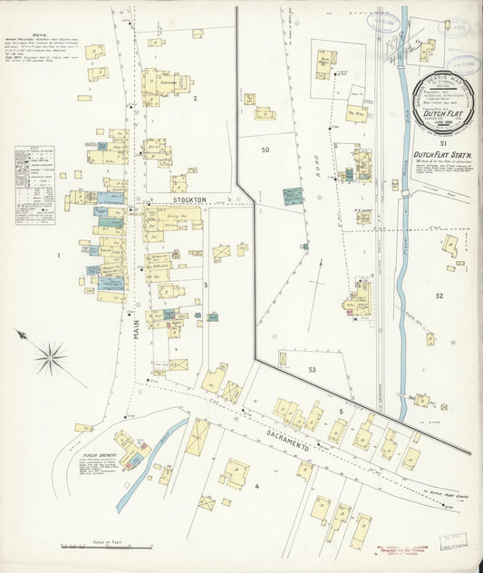 Sanborn Fire Insurance Map from Dutch Flat, Placer County, California (1898), Sheet #0001 - Historic Sanborn Fire Insurance Map Print, vintage old map wall art, antique decor, genealogy gift, California California map