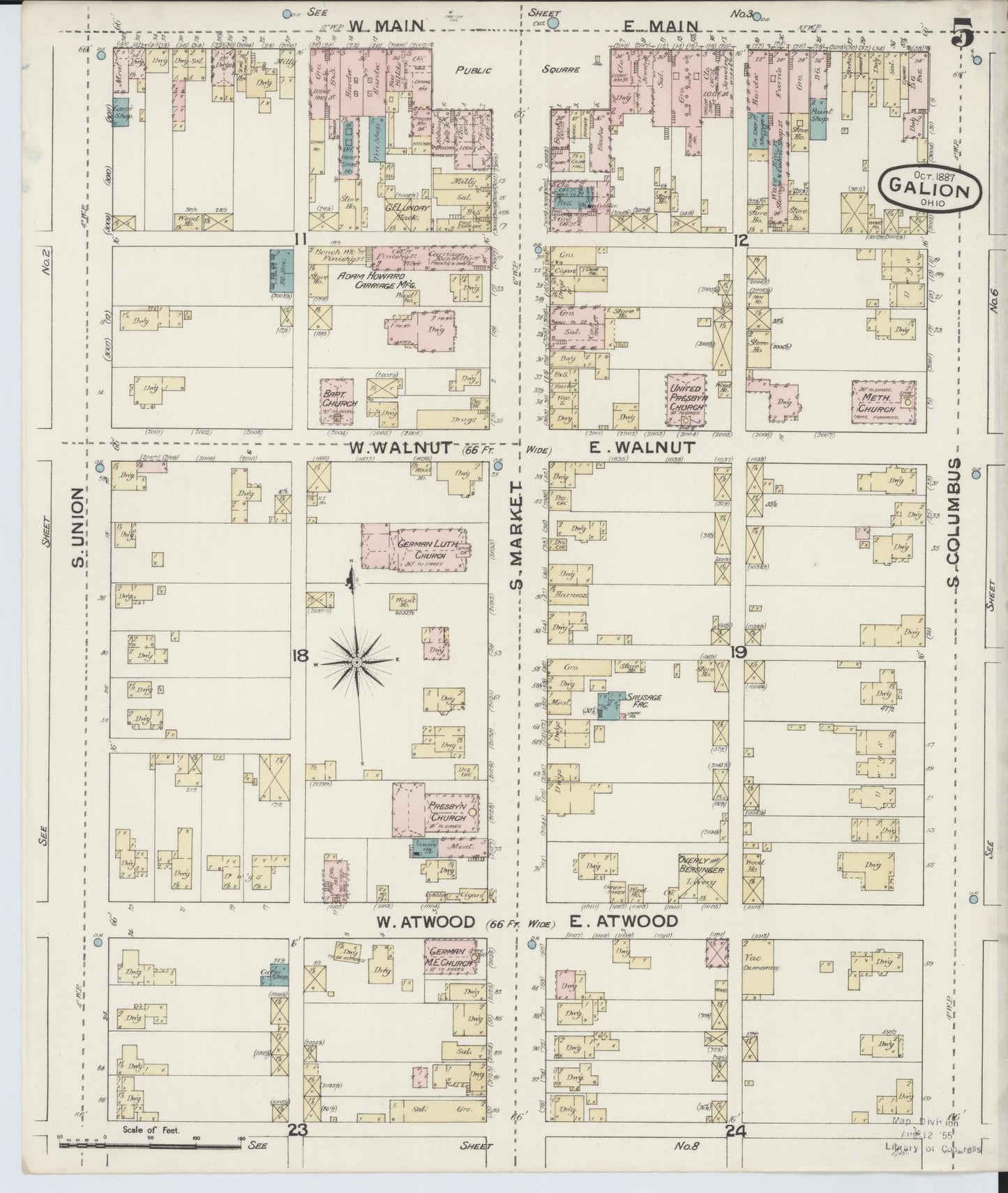 Sanborn Fire Insurance Map from Galion, Crawford County, Ohio (1887), Sheet #0005 - Historic Sanborn Fire Insurance Map Print, vintage old map wall art, antique decor, genealogy gift, Ohio Ohio map