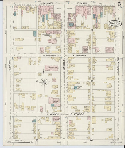 Sanborn Fire Insurance Map from Galion, Crawford County, Ohio (1887), Sheet #0005 - Historic Sanborn Fire Insurance Map Print, vintage old map wall art, antique decor, genealogy gift, Ohio Ohio map