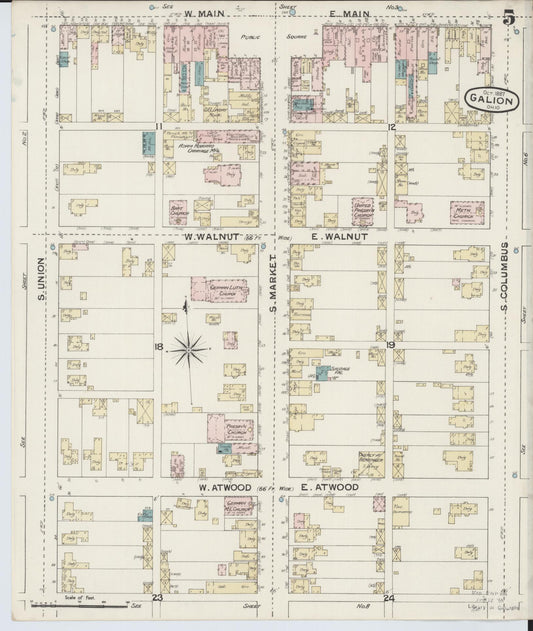 Sanborn Fire Insurance Map from Galion, Crawford County, Ohio (1887), Sheet #0005 - Historic Sanborn Fire Insurance Map Print, vintage old map wall art, antique decor, genealogy gift, Ohio Ohio map