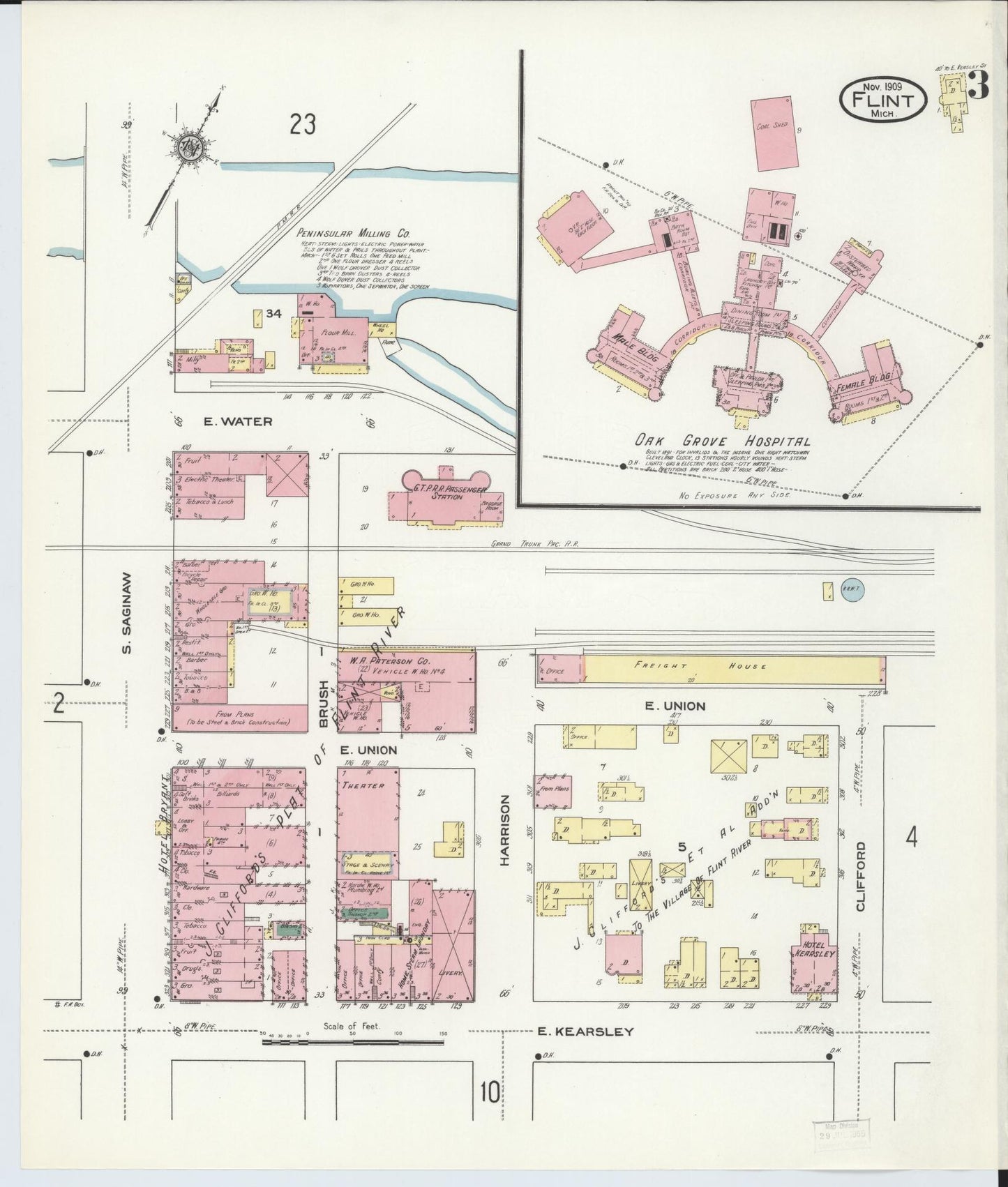 Sanborn Fire Insurance Map from Flint, Genesee County, Michigan (1909), Sheet #0003 - Complete Map Set gallery image, historic Sanborn map, vintage wall art, Michigan Michigan