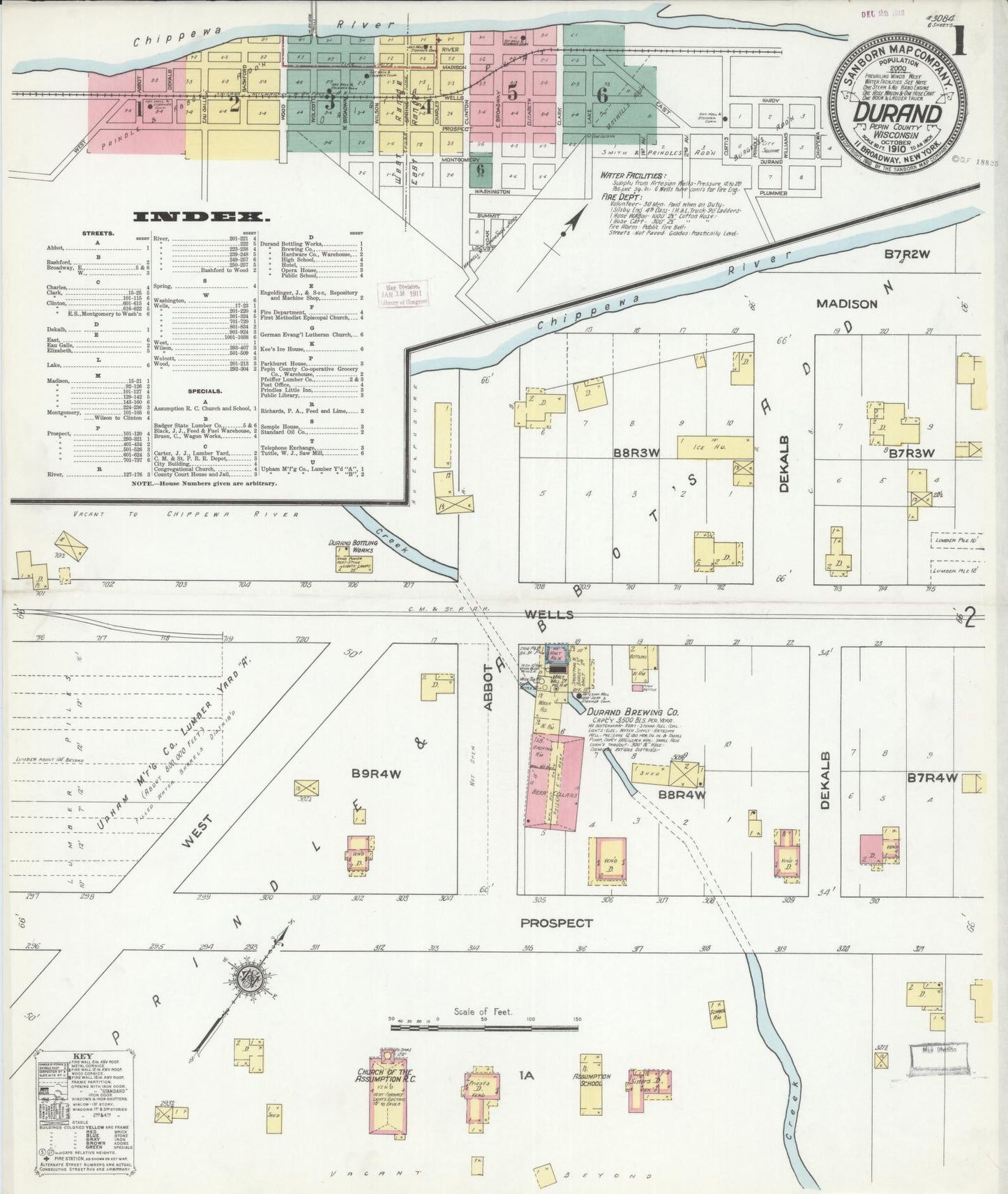 Sanborn Fire Insurance Map from Durand, Pepin County, Wisconsin (1910), Sheet #0001 - Complete Map Set gallery image, historic Sanborn map, vintage wall art, Wisconsin Wisconsin