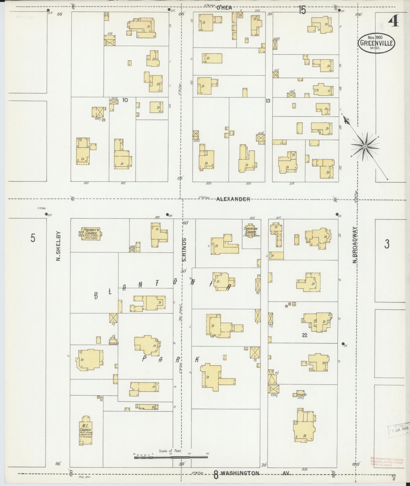Sanborn Fire Insurance Map from Greenville, Washington County, Mississippi (1900), Sheet #0004 - Historic Sanborn Fire Insurance Map Print, vintage old map wall art, antique decor, genealogy gift, Mississippi Mississippi map