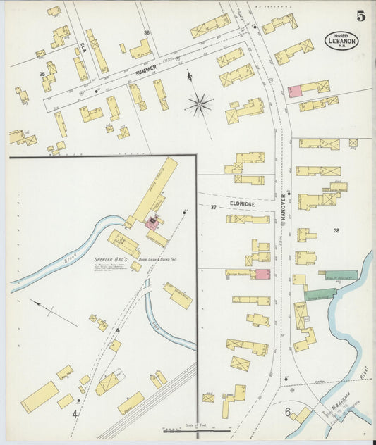 Sanborn Fire Insurance Map from Lebanon, Grafton County, New Hampshire (1899), Sheet #0005 - Historic Sanborn Fire Insurance Map Print, vintage old map wall art, antique decor, genealogy gift, New Hampshire New Hampshire map