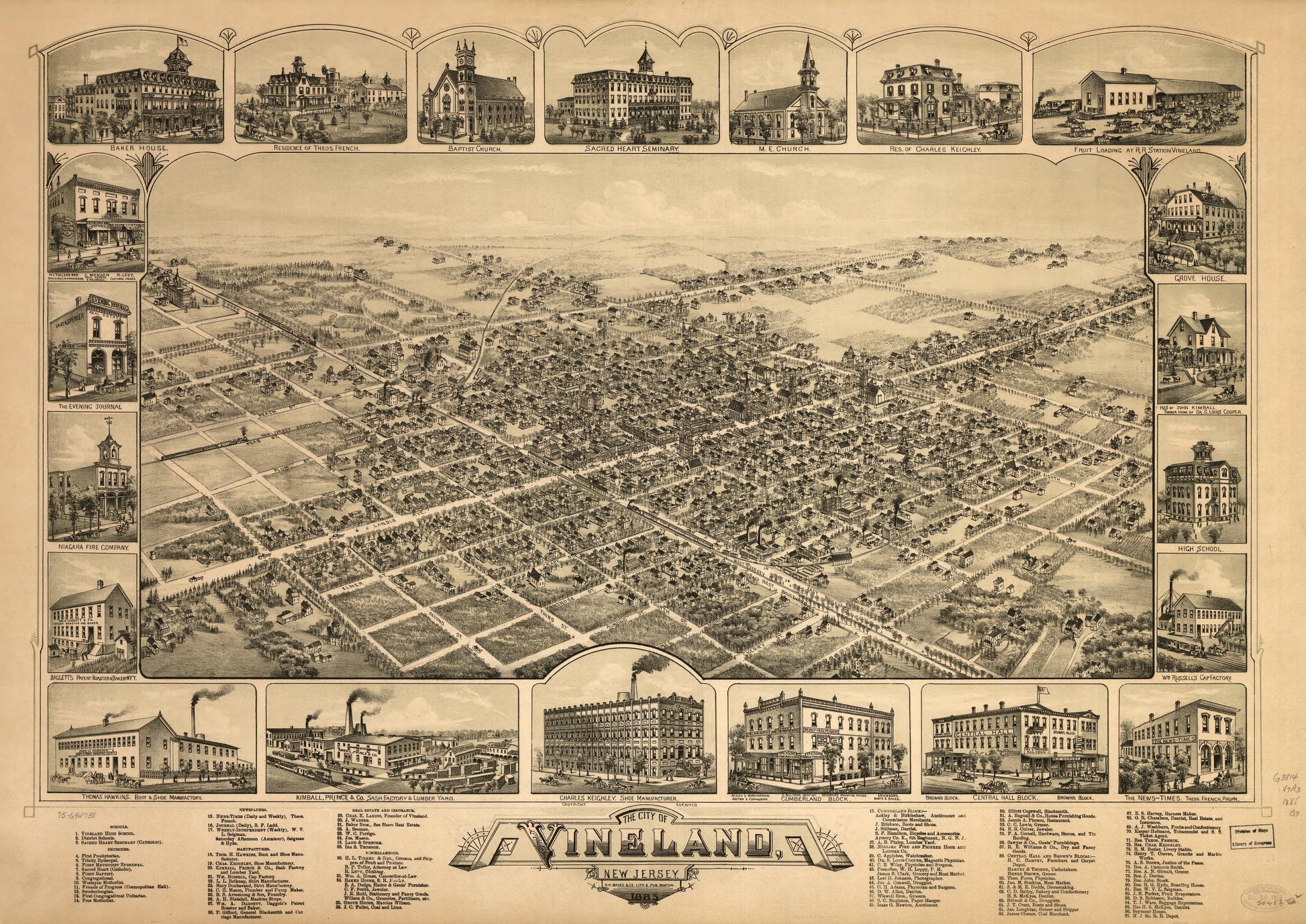 The city of Vineland, New Jersey, 1885. (1885) – Historic Bird’s-Eye View Panorama Print