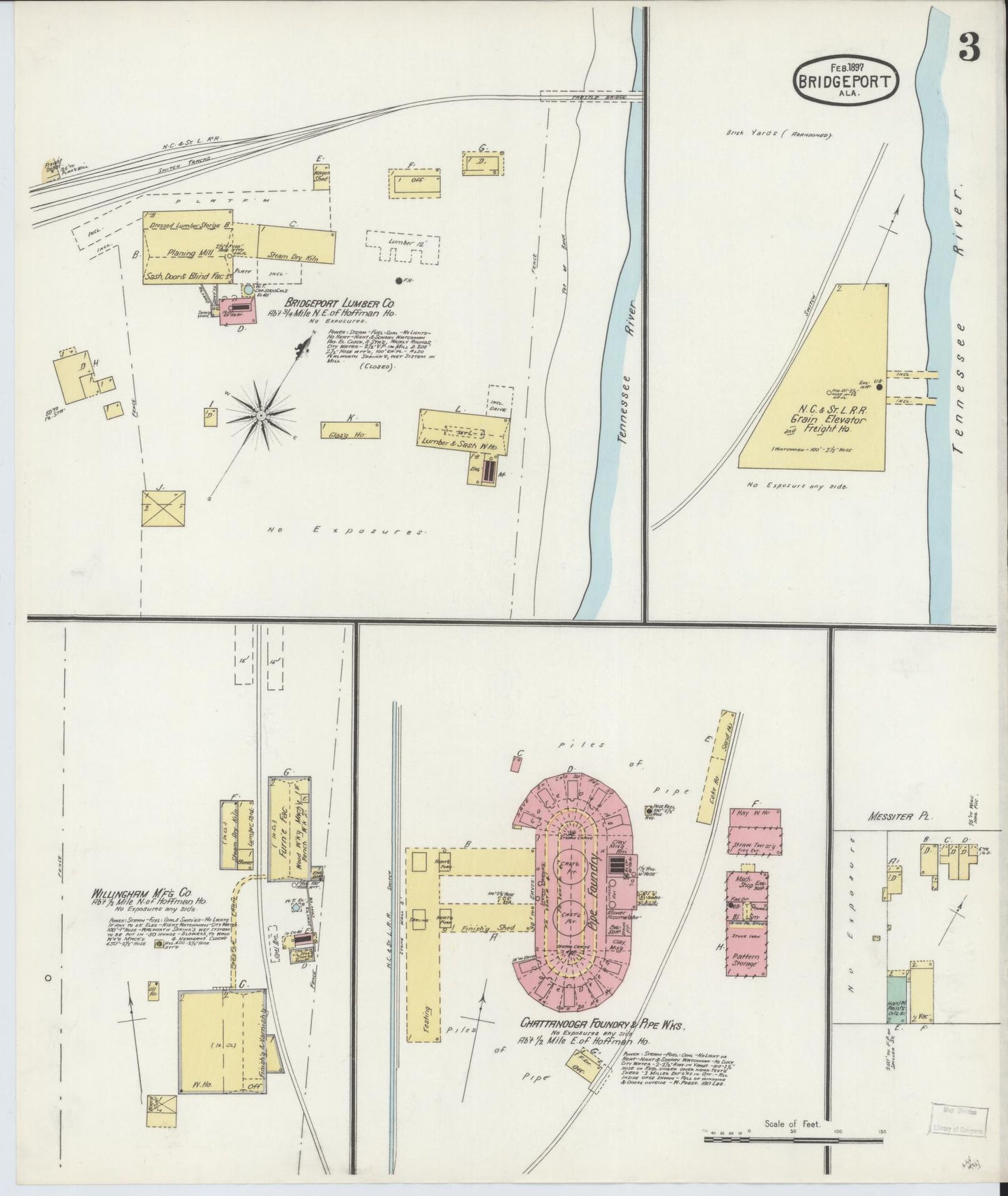 Sanborn Fire Insurance Map from Bridgeport, Jackson County, Alabama (1897), Sheet #0003 - Complete Map Set gallery image, historic Sanborn map, vintage wall art, Alabama Alabama