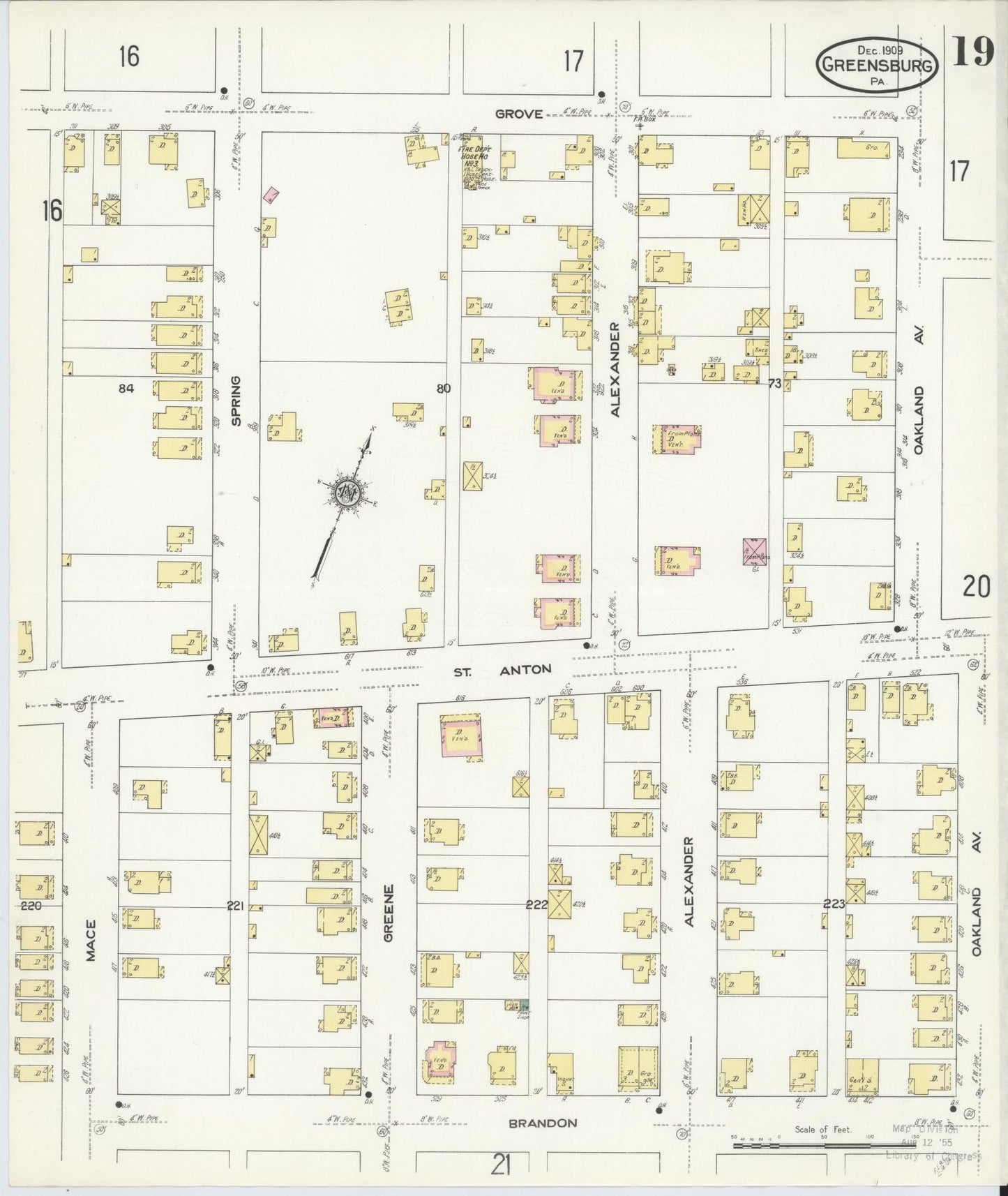 Sanborn Fire Insurance Map from Greensburg, Westmoreland County, Pennsylvania (1909), Sheet #0019 - Historic Sanborn Fire Insurance Map Print, vintage old map wall art, antique decor, genealogy gift, Pennsylvania Pennsylvania map