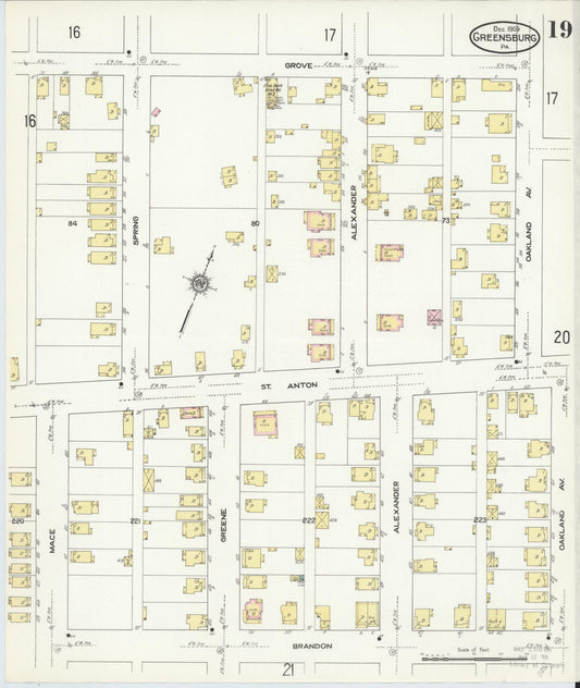 Sanborn Fire Insurance Map from Greensburg, Westmoreland County, Pennsylvania (1909), Sheet #0019 - Historic Sanborn Fire Insurance Map Print, vintage old map wall art, antique decor, genealogy gift, Pennsylvania Pennsylvania map