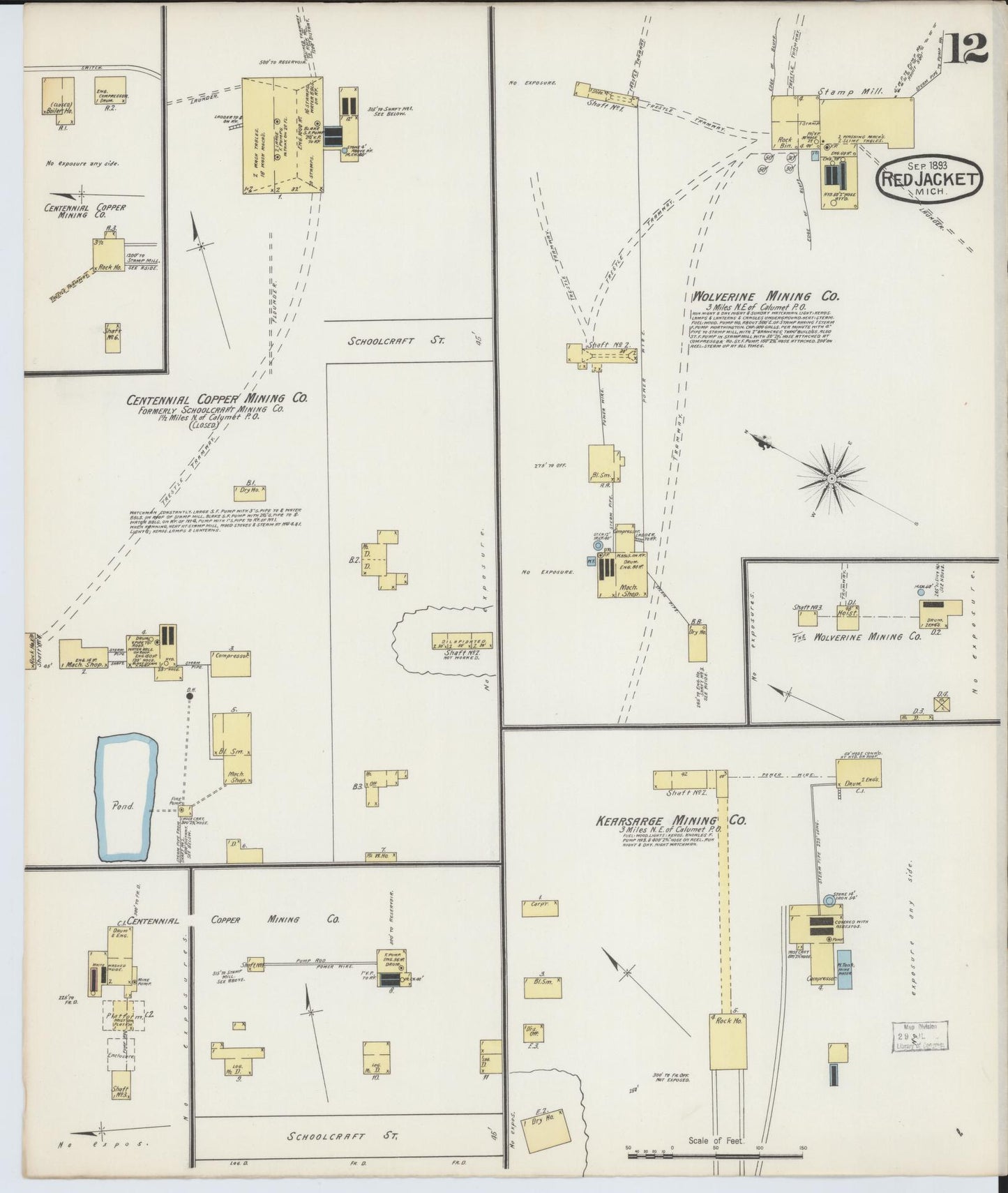 Sanborn Fire Insurance Map from Red Jacket, Houghton County, Michigan (1893), Sheet #0012 - Complete Map Set gallery image, historic Sanborn map, vintage wall art, Michigan Michigan