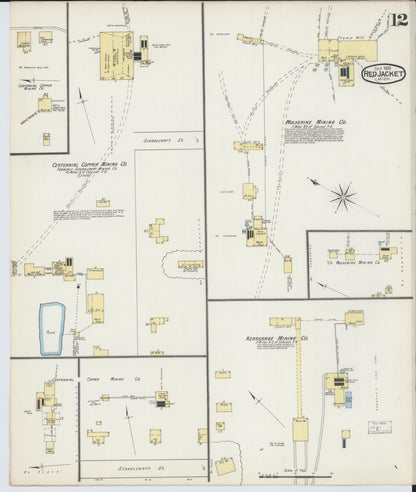 Sanborn Fire Insurance Map from Red Jacket, Houghton County, Michigan (1893), Sheet #0012 - Complete Map Set gallery image, historic Sanborn map, vintage wall art, Michigan Michigan