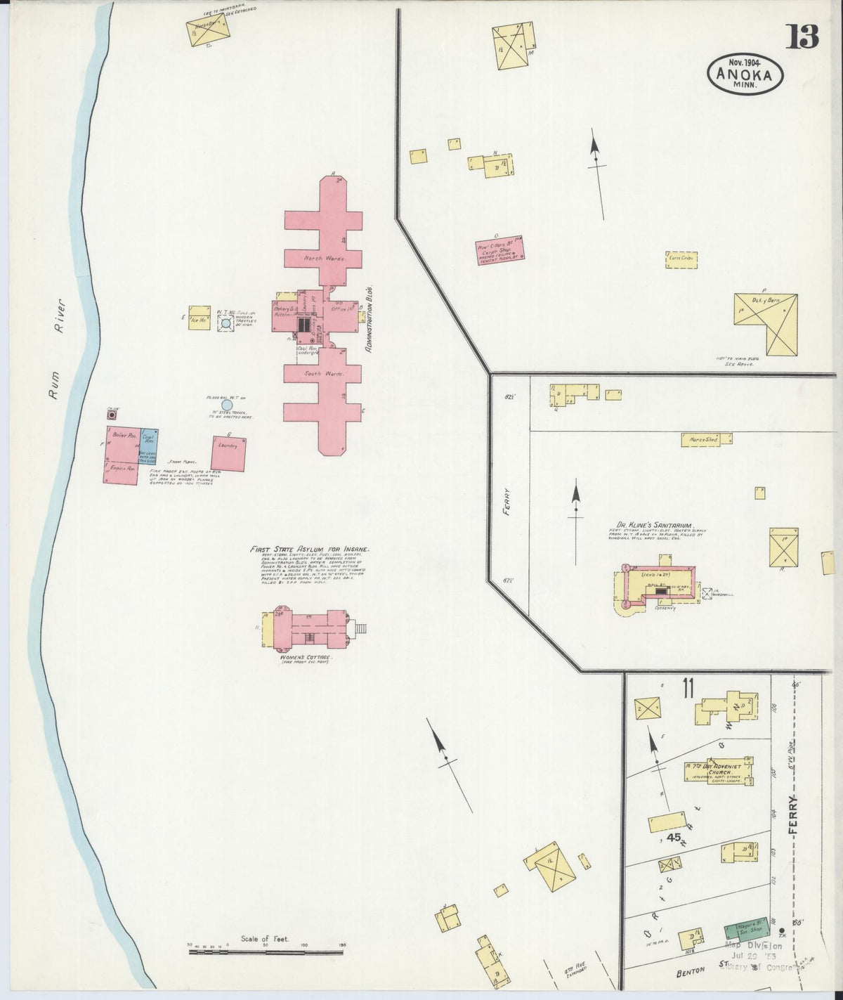 Sanborn Fire Insurance Map from Anoka, Anoka County, Minnesota (1904), Sheet #0013 - Complete Map Set gallery image, historic Sanborn map, vintage wall art, Minnesota Minnesota