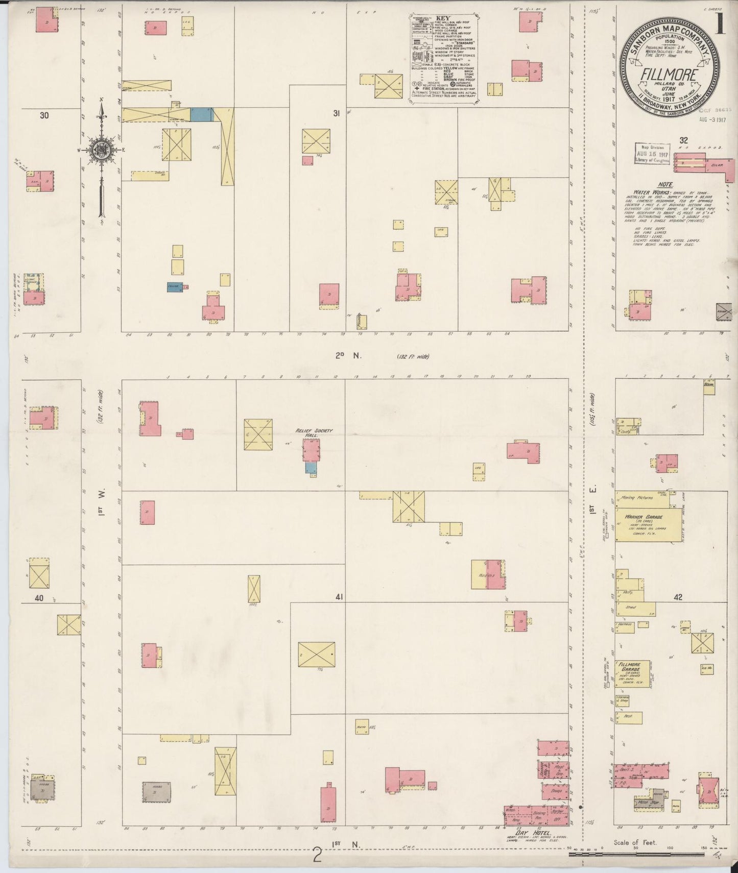 Sanborn Fire Insurance Map from Fillmore, Millard County, Utah (1917), Sheet #0001 - Historic Sanborn Fire Insurance Map Print, vintage old map wall art, antique decor, genealogy gift, Utah Utah map