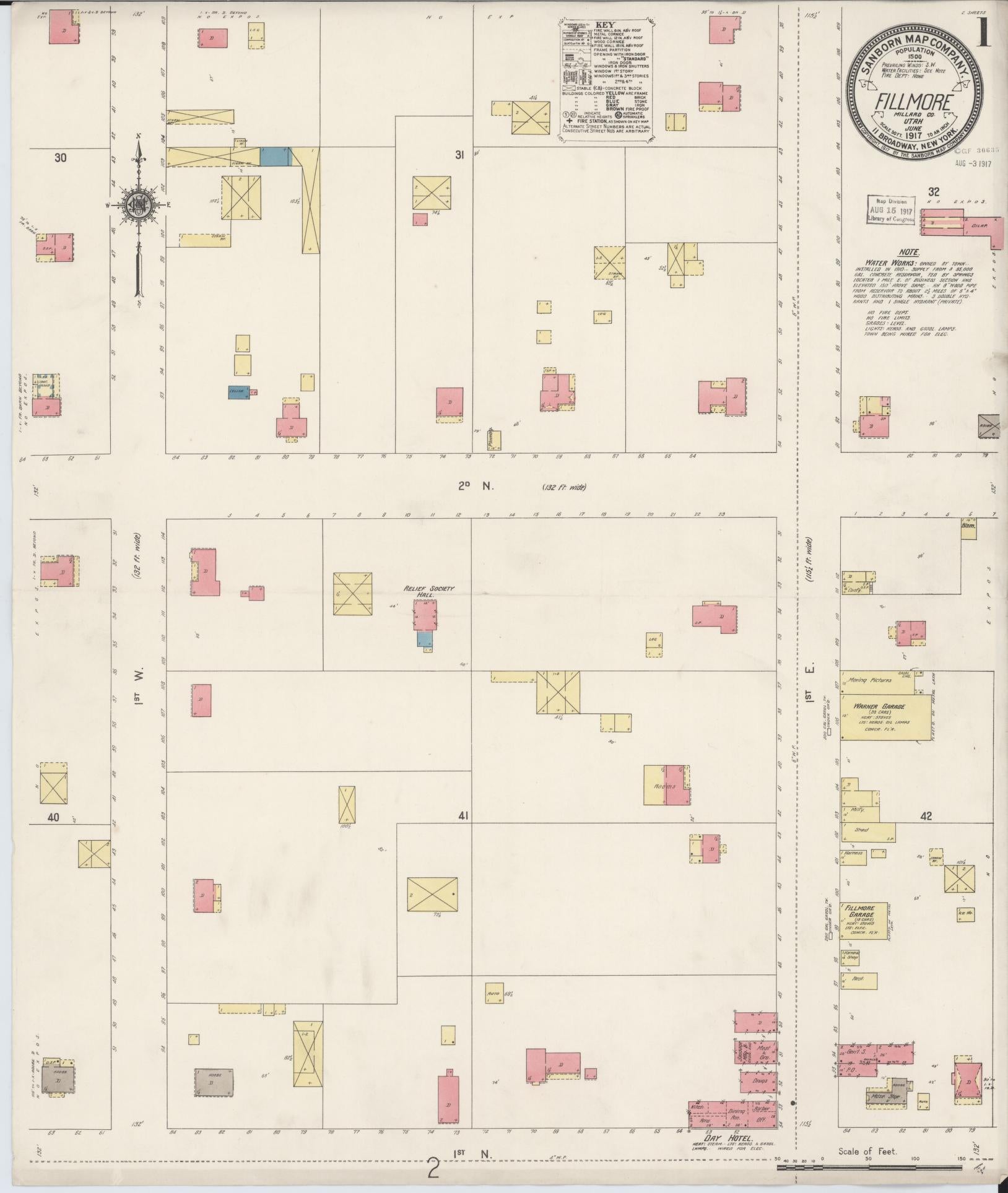 Sanborn Fire Insurance Map from Fillmore, Millard County, Utah (1917), Sheet #0001 - Historic Sanborn Fire Insurance Map Print, vintage old map wall art, antique decor, genealogy gift, Utah Utah map