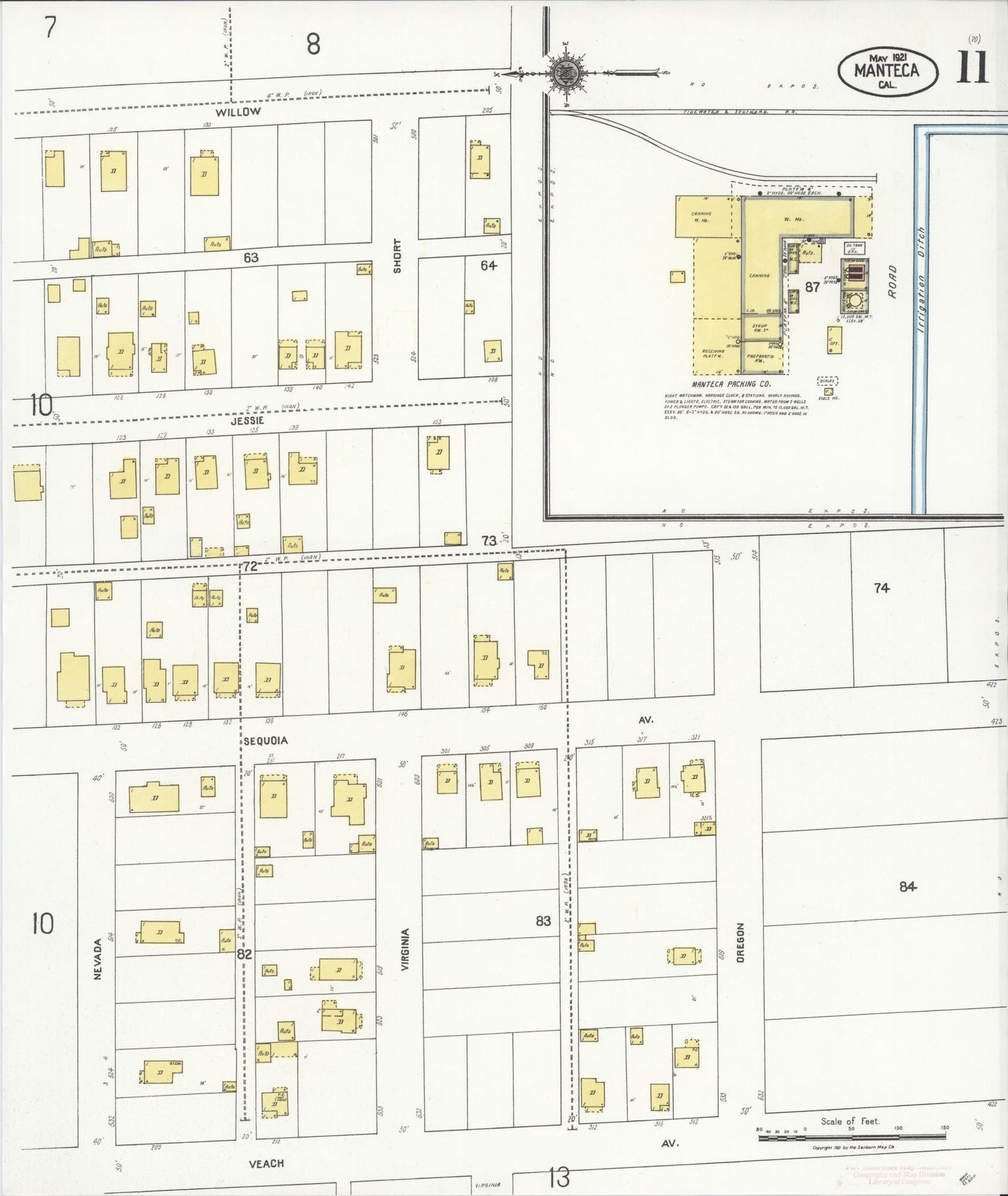 Sanborn Fire Insurance Map from Manteca, San Joaquin County, California (1921), Sheet #0011 - Historic Sanborn Fire Insurance Map Print, vintage old map wall art, antique decor, genealogy gift, California California map