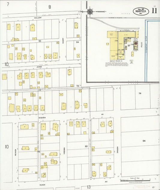 Sanborn Fire Insurance Map from Manteca, San Joaquin County, California (1921), Sheet #0011 - Historic Sanborn Fire Insurance Map Print, vintage old map wall art, antique decor, genealogy gift, California California map