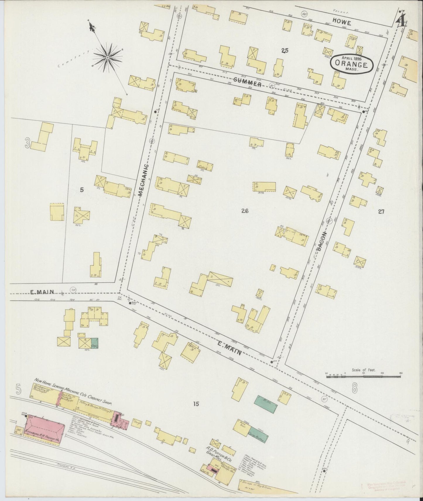 Sanborn Fire Insurance Map from Orange, Franklin County, Massachusetts (1895), Sheet #0004 - Complete Map Set gallery image, historic Sanborn map, vintage wall art, Massachusetts Massachusetts