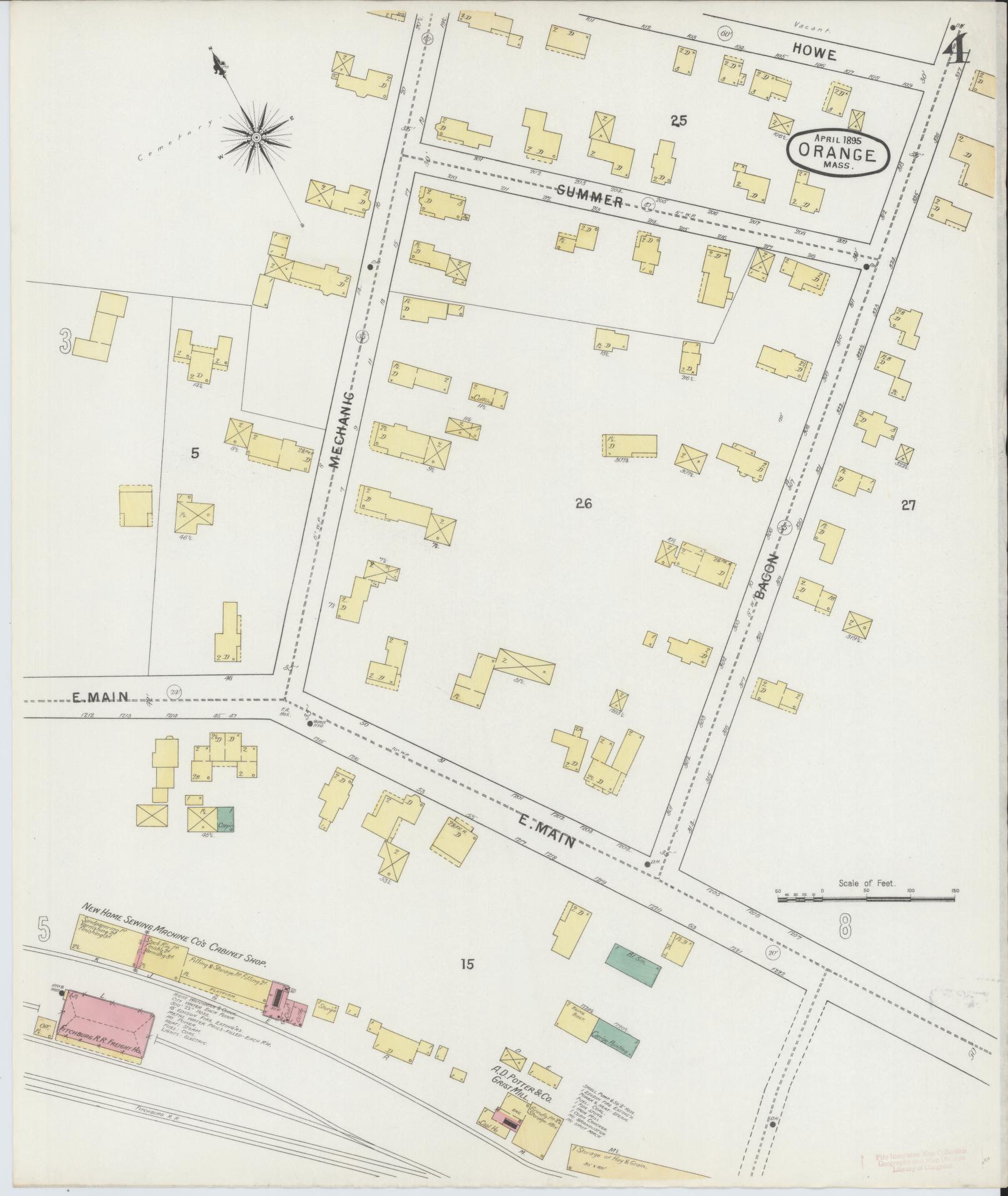 Sanborn Fire Insurance Map from Orange, Franklin County, Massachusetts (1895), Sheet #0004 - Complete Map Set gallery image, historic Sanborn map, vintage wall art, Massachusetts Massachusetts