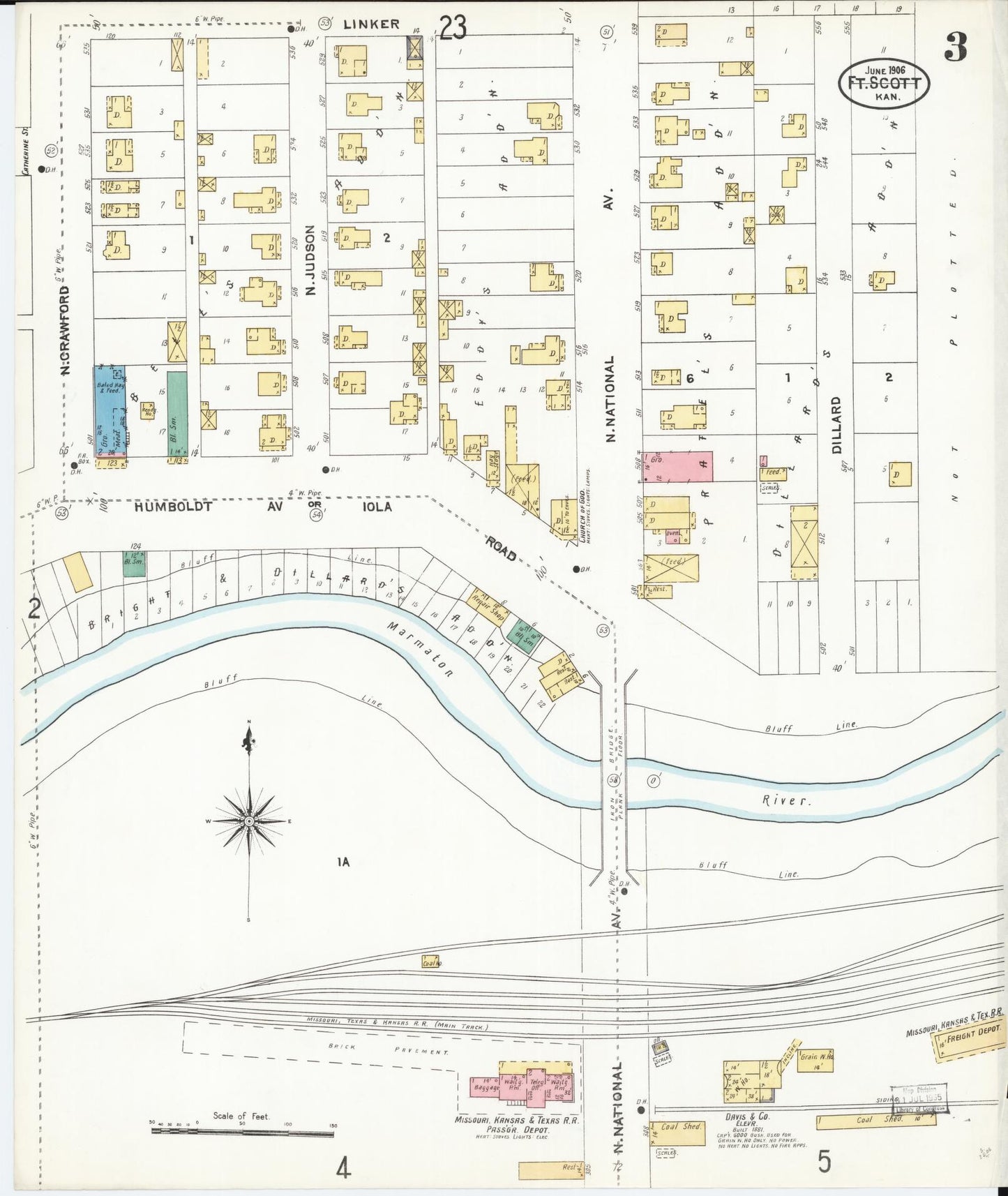 Sanborn Fire Insurance Map from Fort Scott, Bourbon County, Kansas (1906), Sheet #0003 - Complete Map Set gallery image, historic Sanborn map, vintage wall art, Kansas Kansas