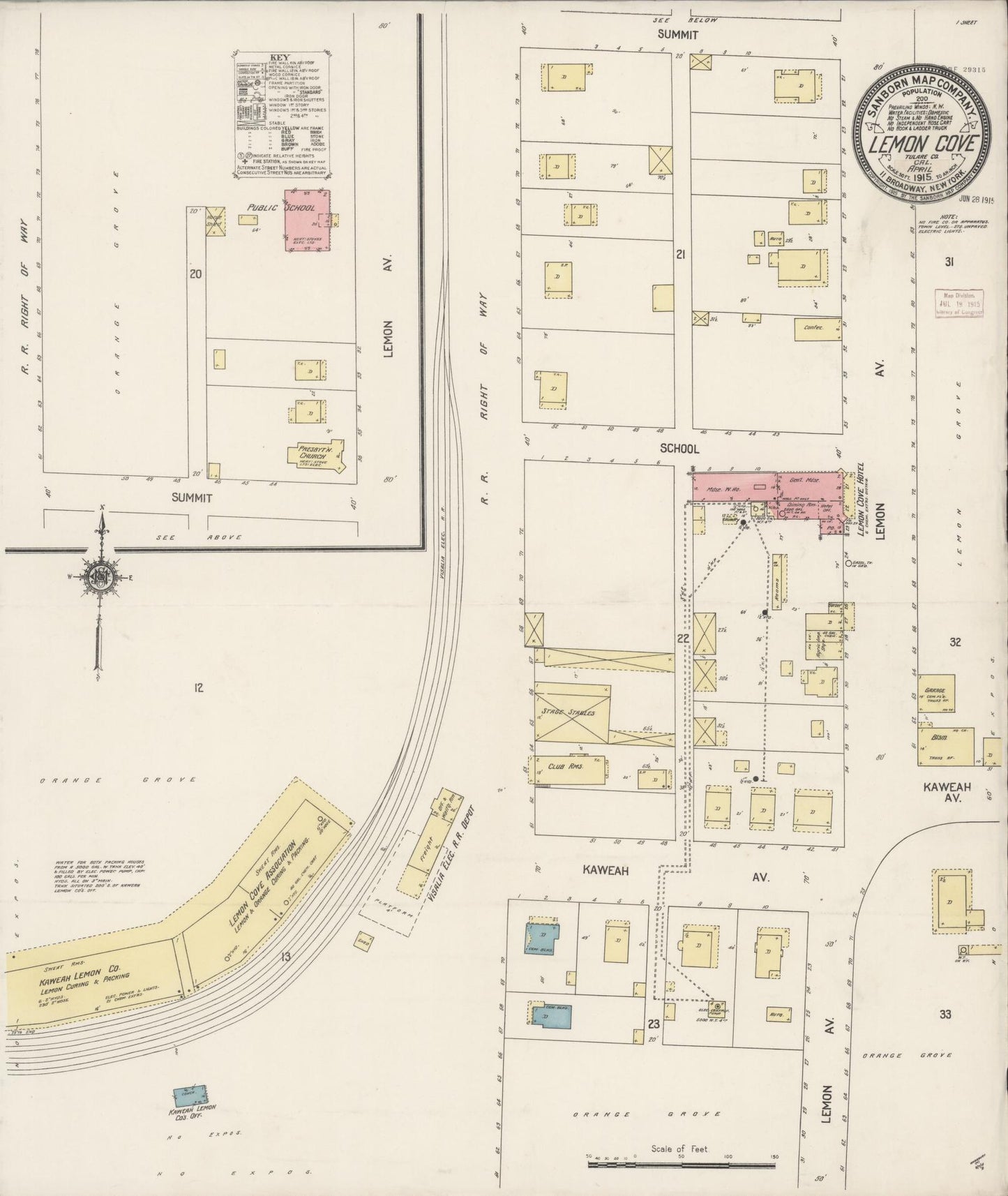 Sanborn Fire Insurance Map from Lemon Cove, Tulare County, California (1915), Sheet #0001 - Historic Sanborn Fire Insurance Map Print, vintage old map wall art, antique decor, genealogy gift, California California map
