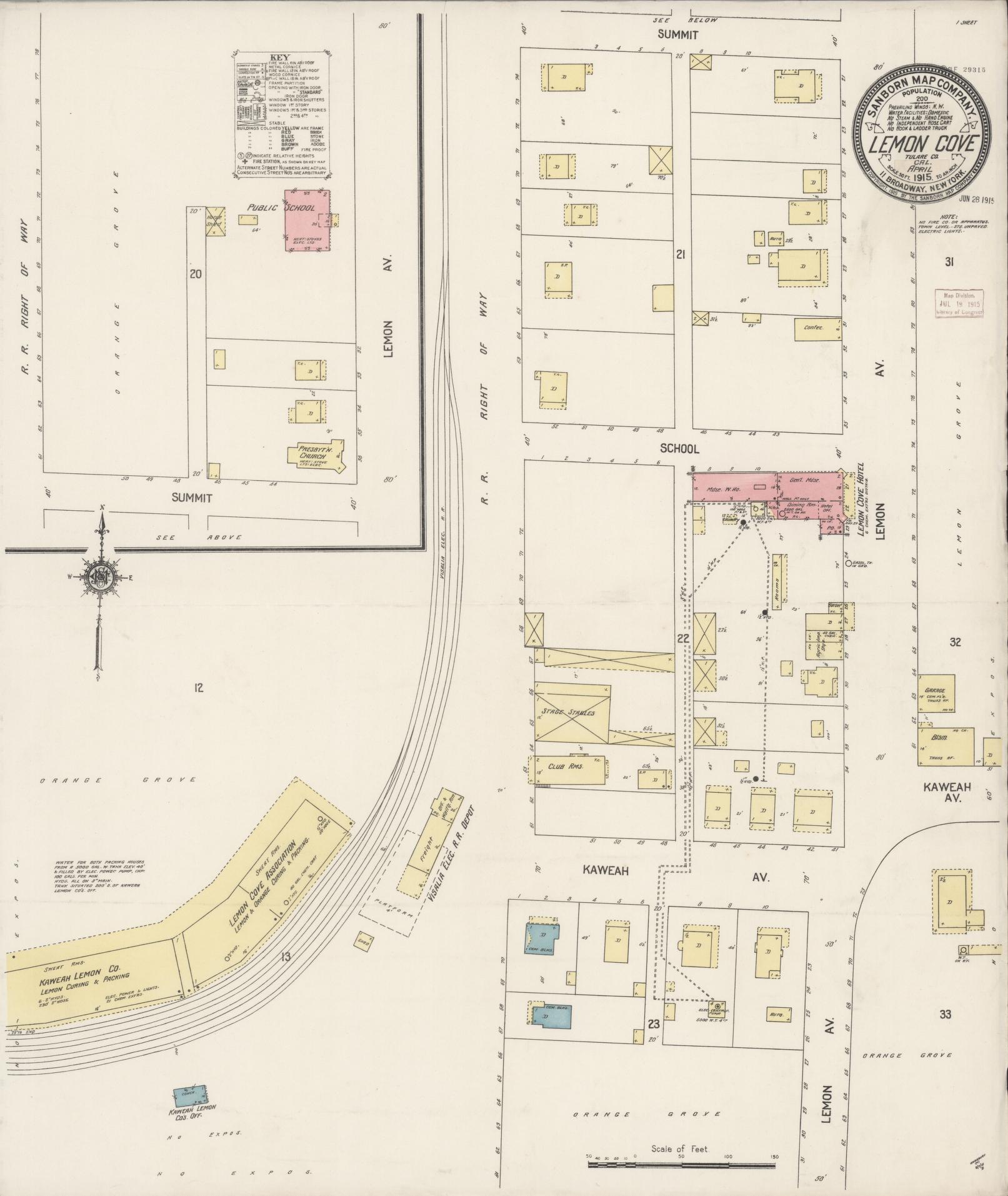 Sanborn Fire Insurance Map from Lemon Cove, Tulare County, California (1915), Sheet #0001 - Historic Sanborn Fire Insurance Map Print, vintage old map wall art, antique decor, genealogy gift, California California map