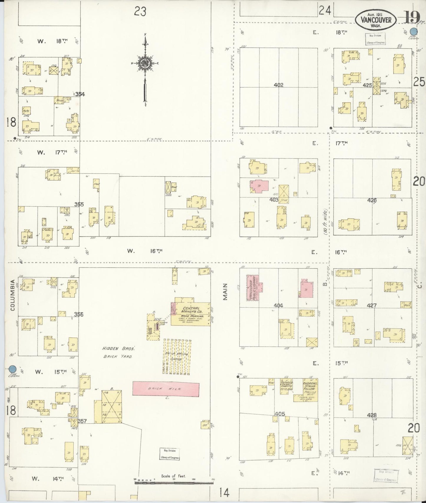 Sanborn Fire Insurance Map from Vancouver, Clark County, Washington (1911), Sheet #0019 - Complete Map Set gallery image, historic Sanborn map, vintage wall art, Washington Washington