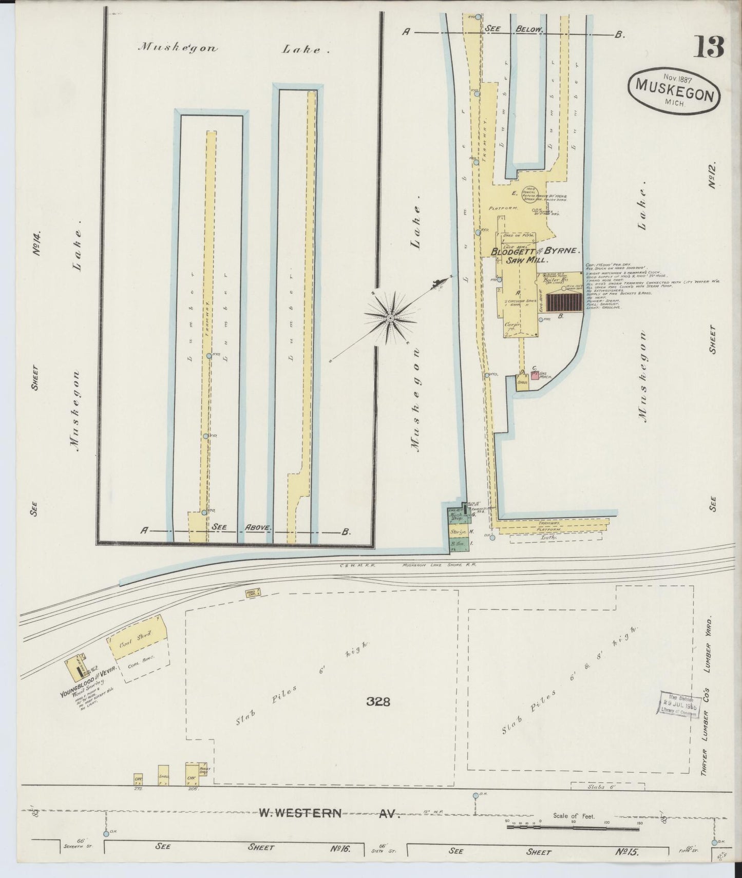 Sanborn Fire Insurance Map from Muskegon, Muskegon County, Michigan (1887), Sheet #0013 - Complete Map Set gallery image, historic Sanborn map, vintage wall art, Michigan Michigan