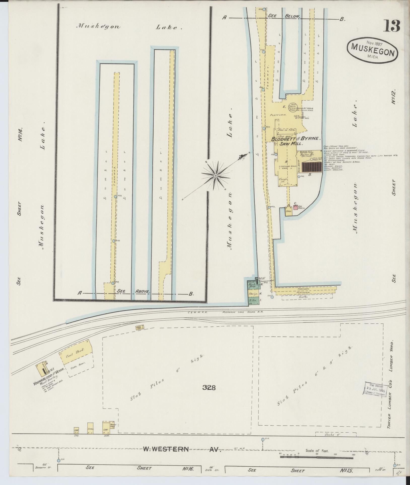 Sanborn Fire Insurance Map from Muskegon, Muskegon County, Michigan (1887), Sheet #0013 - Complete Map Set gallery image, historic Sanborn map, vintage wall art, Michigan Michigan