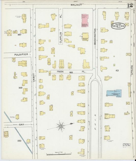 Sanborn Fire Insurance Map from Newton, Middlesex County, Massachusetts (1892), Sheet #0012 - Historic Sanborn Fire Insurance Map Print, vintage old map wall art, antique decor, genealogy gift, Massachusetts Massachusetts map