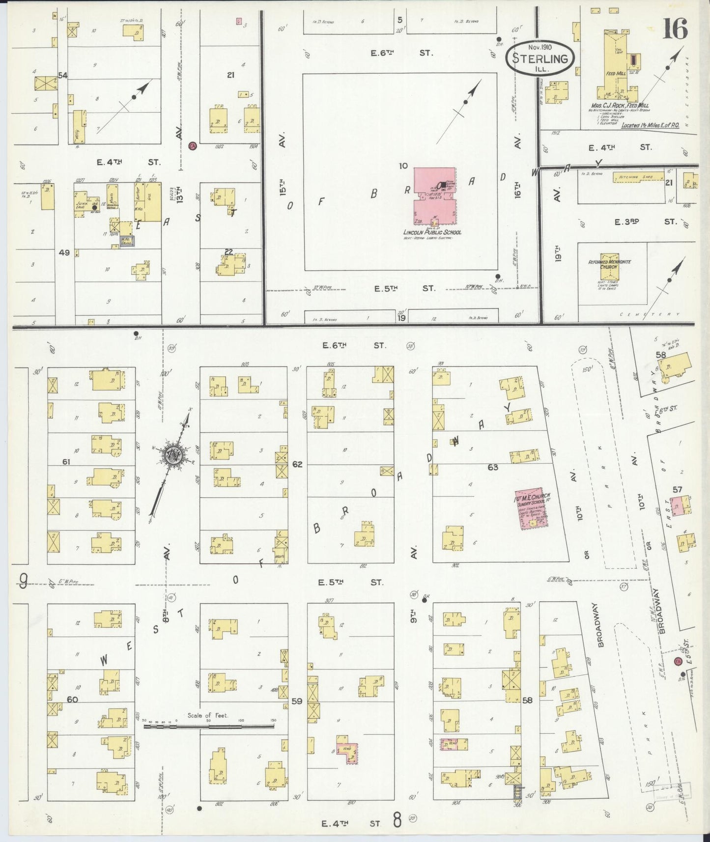 Sanborn Fire Insurance Map from Sterling, Whiteside County, Illinois (1910), Sheet #0016 - Historic Sanborn Fire Insurance Map Print, vintage old map wall art, antique decor, genealogy gift, Illinois Illinois map
