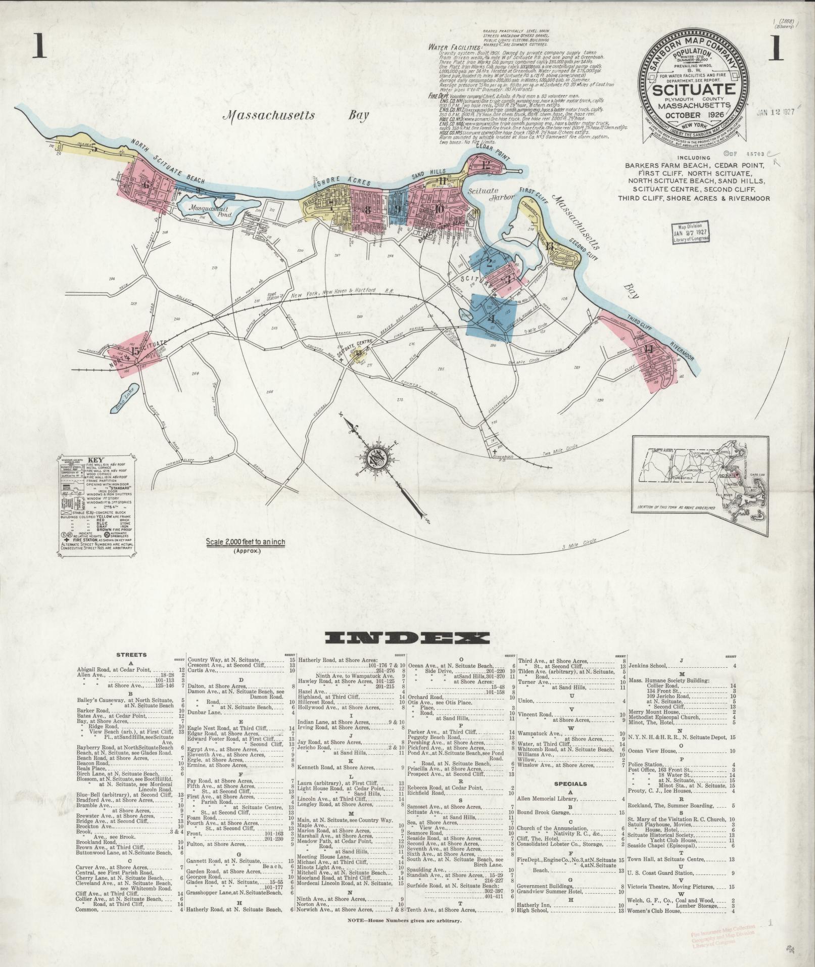 Sanborn Fire Insurance Map from Scituate, Plymouth County, Massachusetts (1926), Sheet #0001 - Complete Map Set gallery image, historic Sanborn map, vintage wall art, Massachusetts Massachusetts
