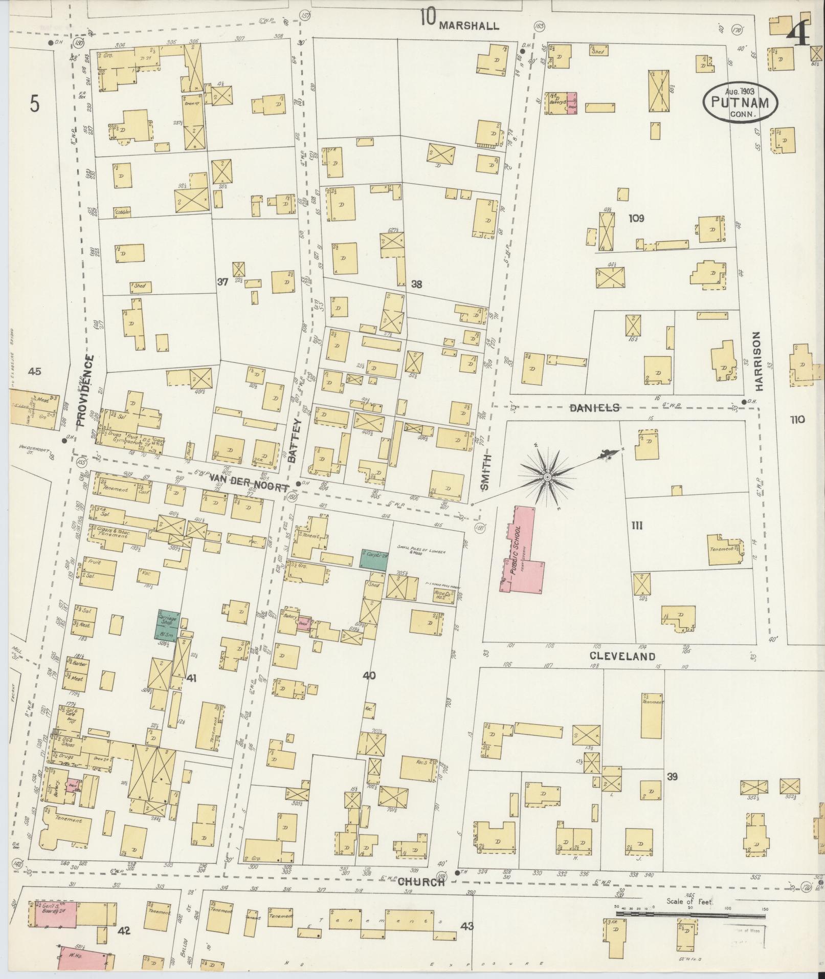 Sanborn Fire Insurance Map from Putnam, Windham County, Connecticut (1903), Sheet #0004 - Complete Map Set gallery image, historic Sanborn map, vintage wall art, Connecticut Connecticut